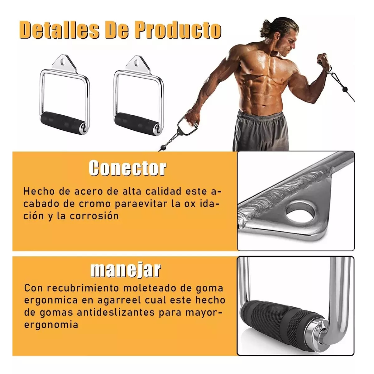 Maneral Agarradera Jaladera Tipo D Para Polea Remo Gym 2pcs