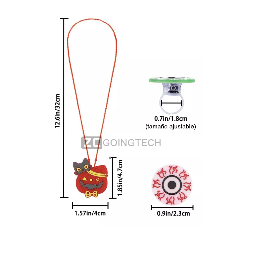58pzs Decoración Halloween Anillo Y Collar De Flash Led T