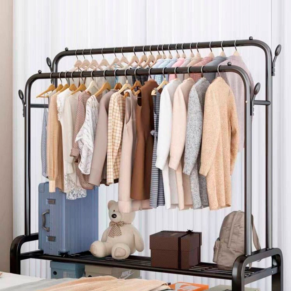 Ilios Innova | Perchero De Ropa Multifuncional Doble Para Dormitorio, Almacenamiento Triple con Estante y Zapatero