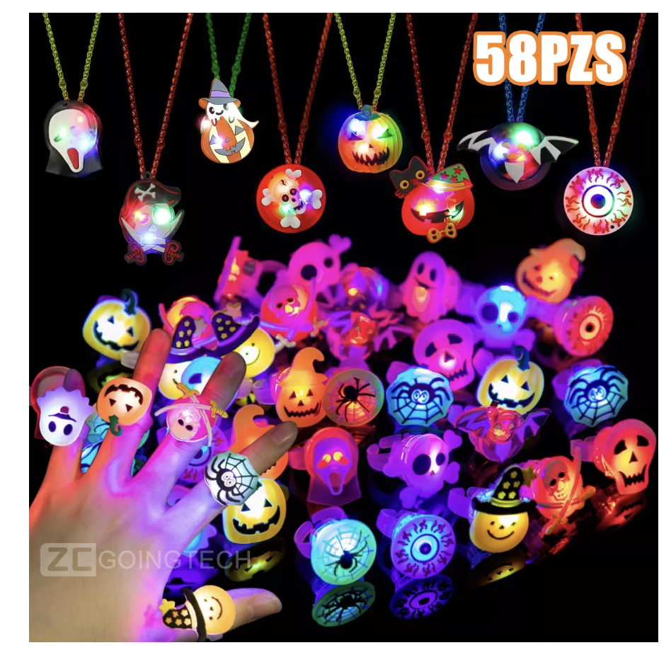 58pzs Decoración Halloween Anillo Y Collar De Flash Led T
