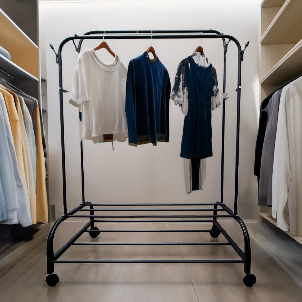 Ilios Innova | Perchero De Ropa Multifuncional Doble Para Dormitorio, Almacenamiento Triple con Estante y Zapatero