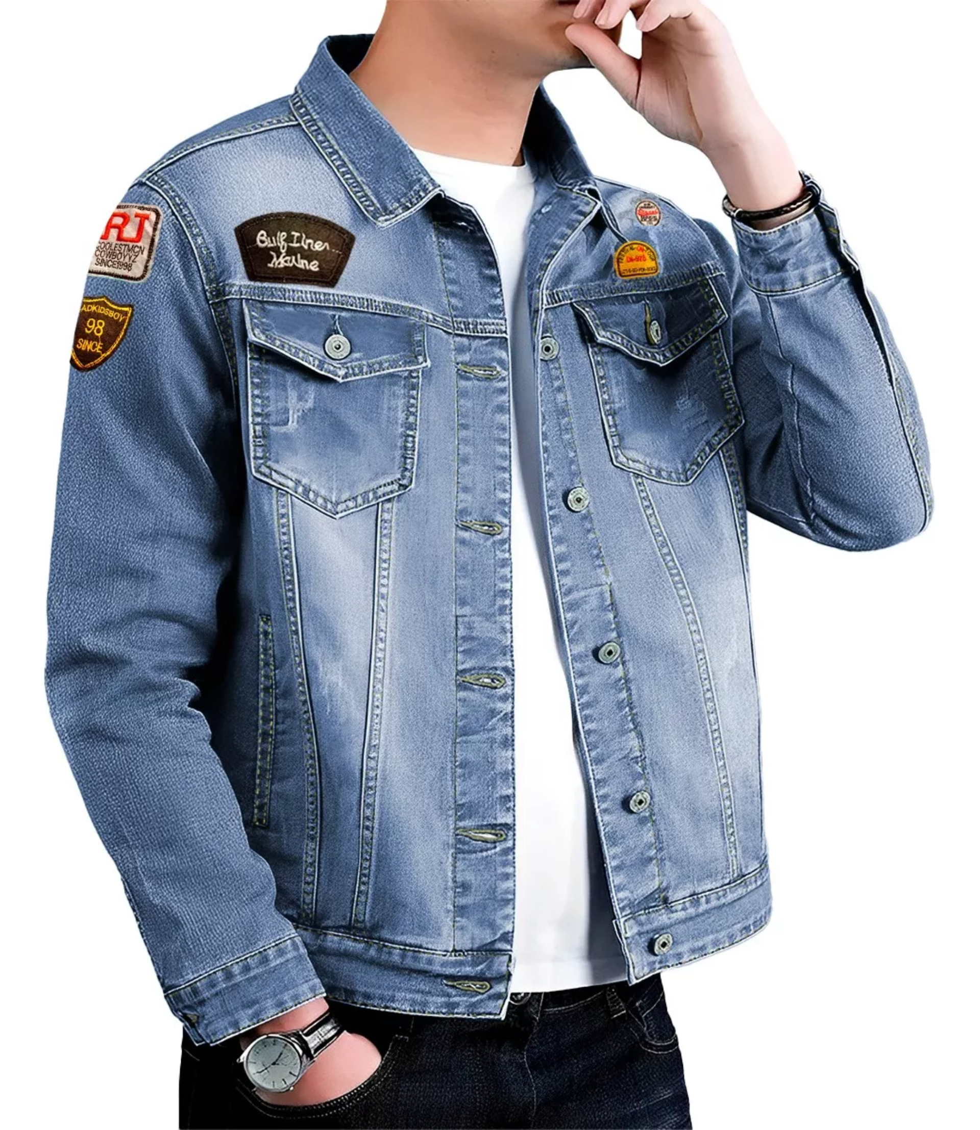 Chamarra De Mezclilla Para Hombre Con Bolsillos Denim