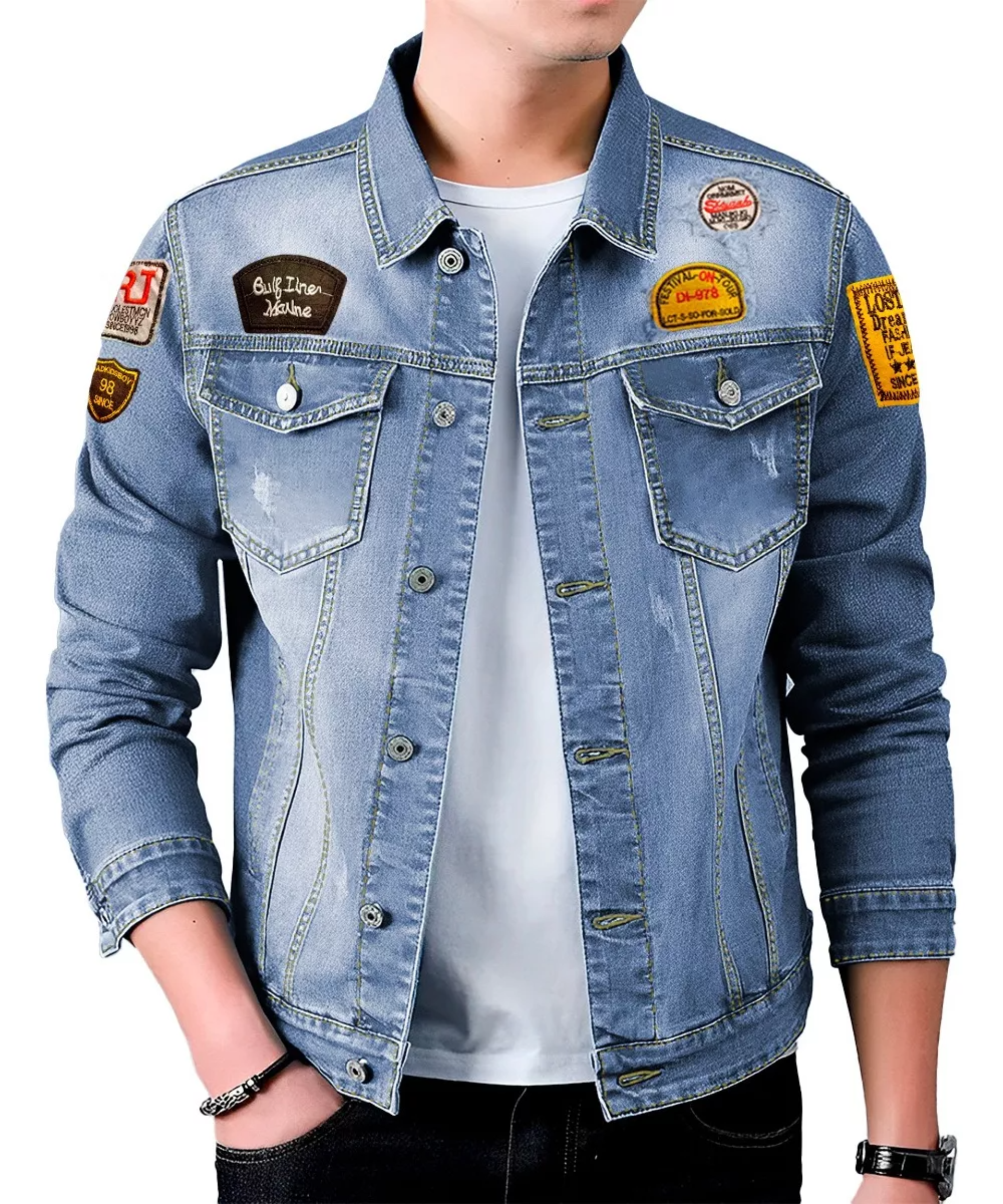 Chamarra De Mezclilla Para Hombre Con Bolsillos Denim