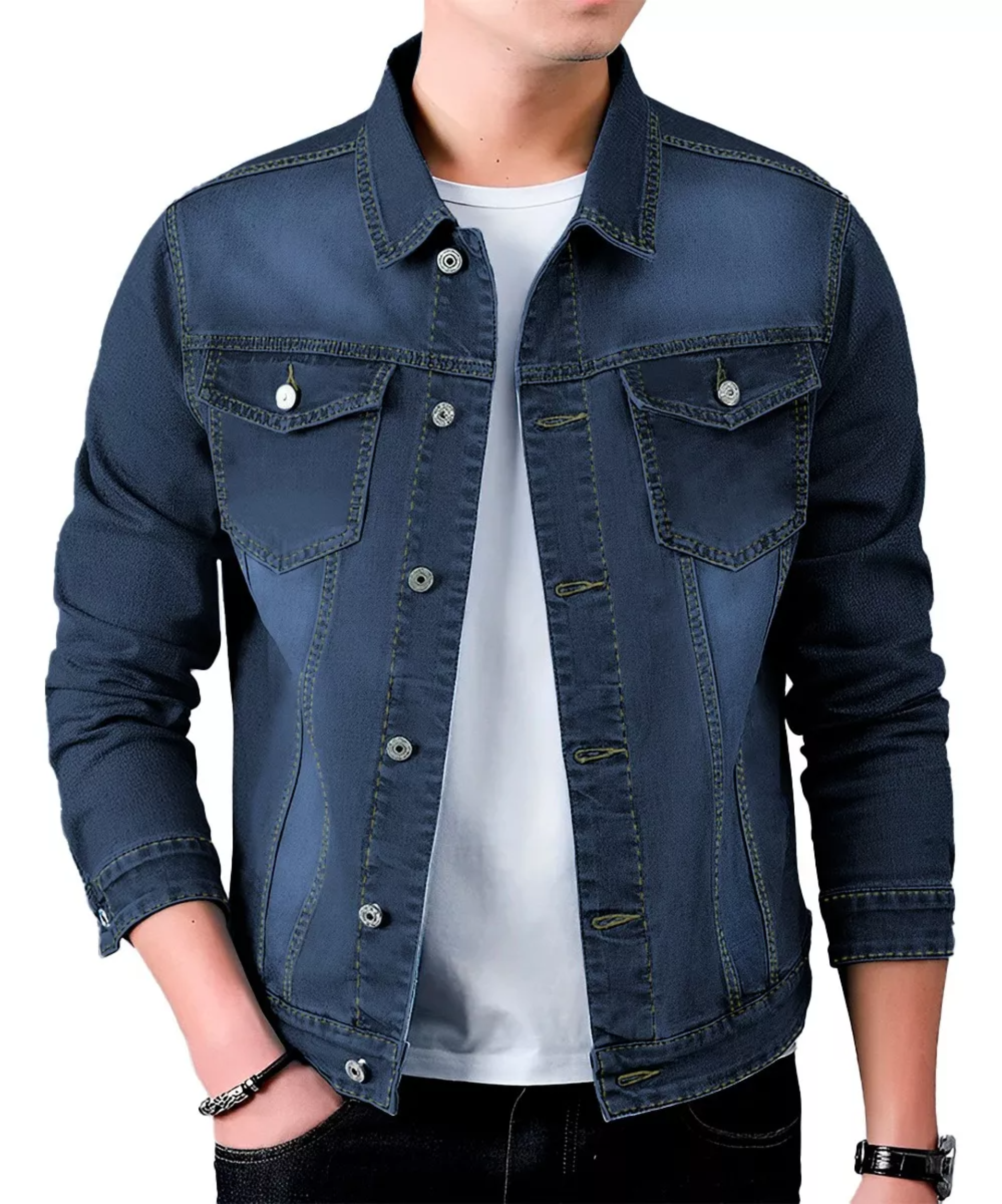 Chamarra De Mezclilla Para Hombre Con Bolsillos Denim
