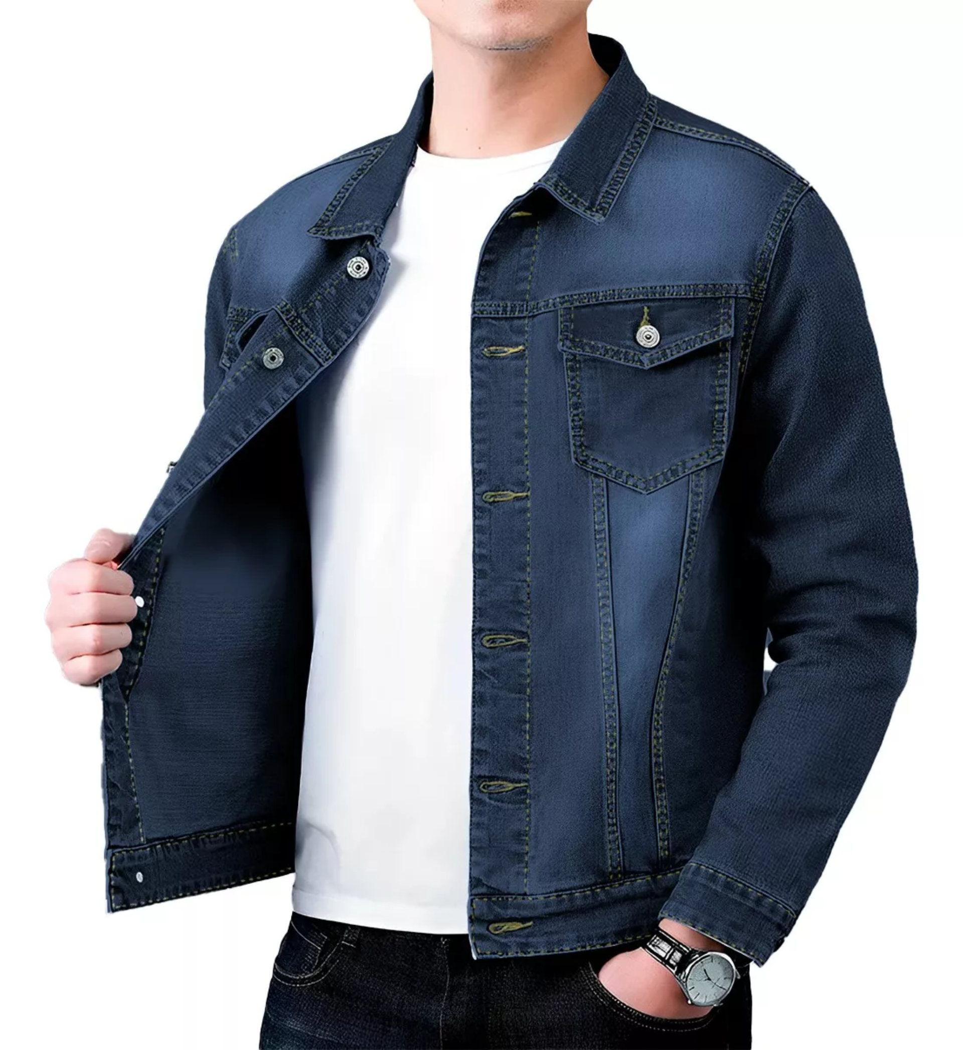 Chamarra De Mezclilla Para Hombre Con Bolsillos Denim