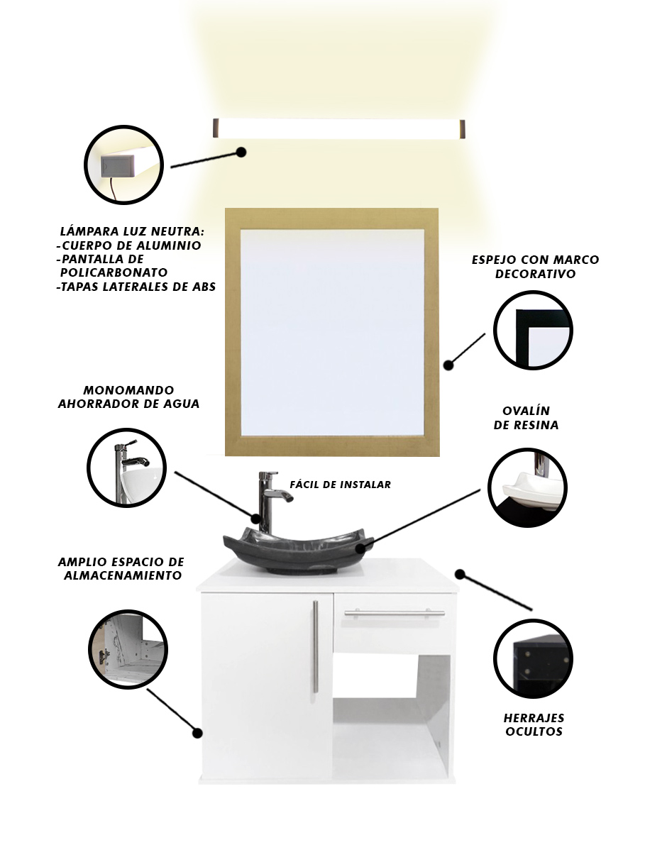 Gabinete Para Baño Con Lavabo AGATHA Con Lampara Y Espejo
