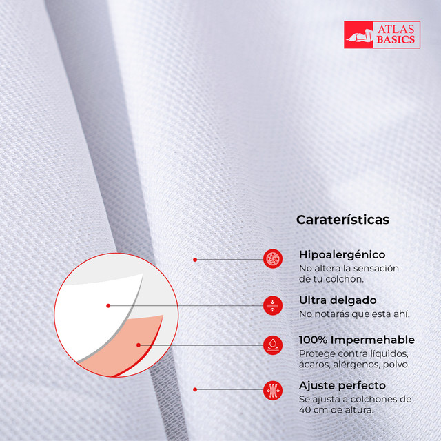 Cubre colchón Matrimonial Impermeable, Ultra delgado Atlas 