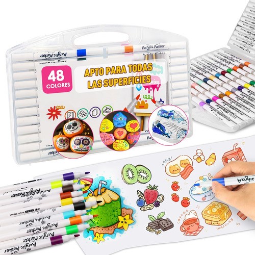 Marcadores Acrílica Pincel Plumones Punta Pincel 48 Colores