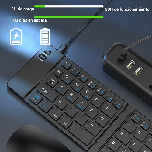 Teclado Inalámbrico Bluetooth Plegable Con Adapter Usb 2.4 g NEGRO