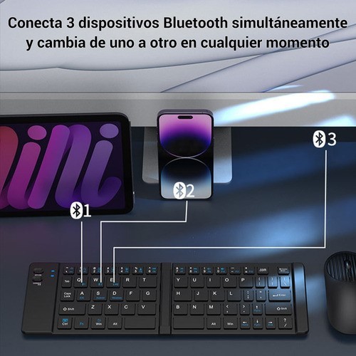 Teclado Inalámbrico Bluetooth Plegable Con Adapter Usb 2.4 g NEGRO