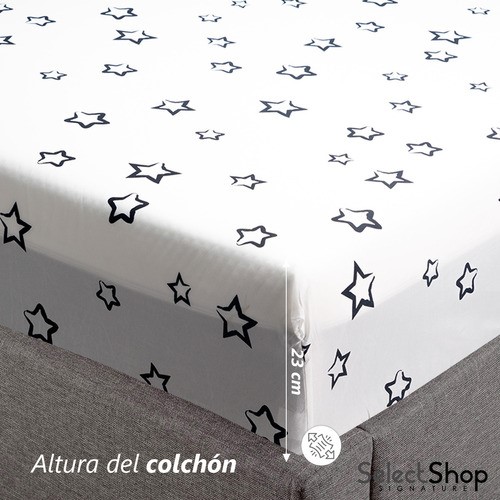 Juego De Sabanas Matrimonial 2,800 Hilos BLANCO ESTRELLAS NEGRAS 