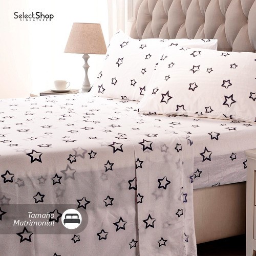 Juego De Sabanas Matrimonial 2,800 Hilos BLANCO ESTRELLAS NEGRAS 