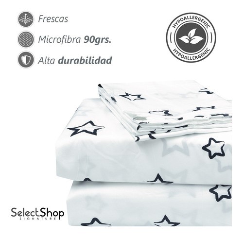 Juego De Sabanas Matrimonial 2,800 Hilos BLANCO ESTRELLAS NEGRAS 