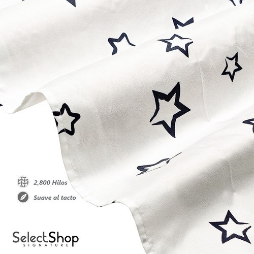 Juego De Sabanas Matrimonial 2,800 Hilos BLANCO ESTRELLAS NEGRAS 