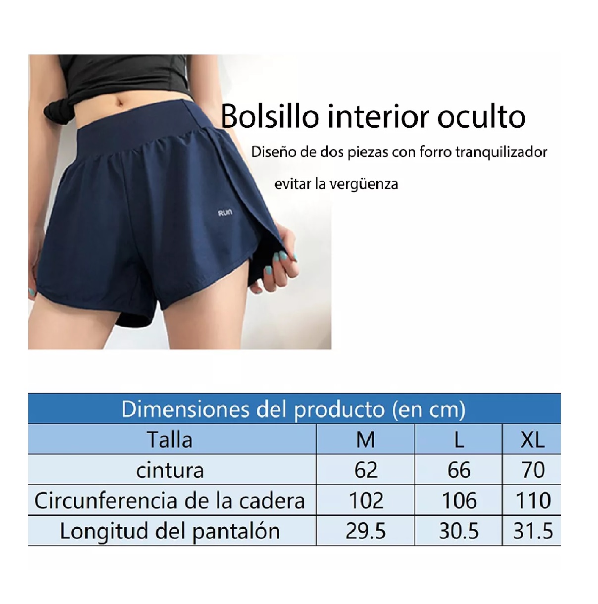 2 En 1 Gym Short Licra Deportiva De Doble Capa Con Bolsillo Negro Talla L