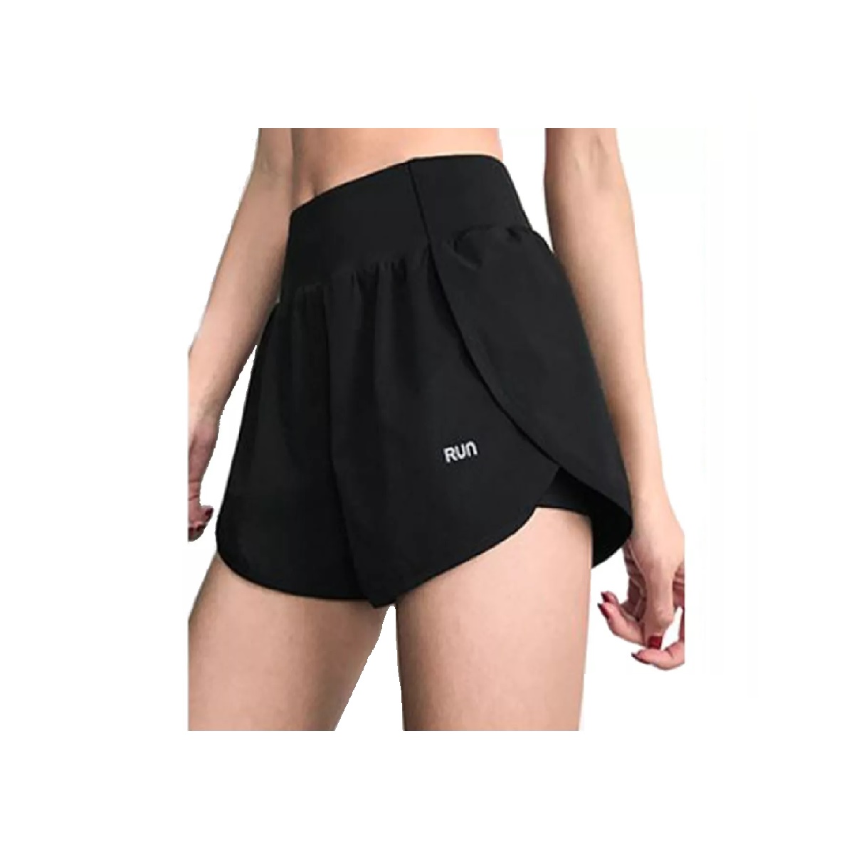 2 En 1 Gym Short Licra Deportiva De Doble Capa Con Bolsillo Negro Talla L