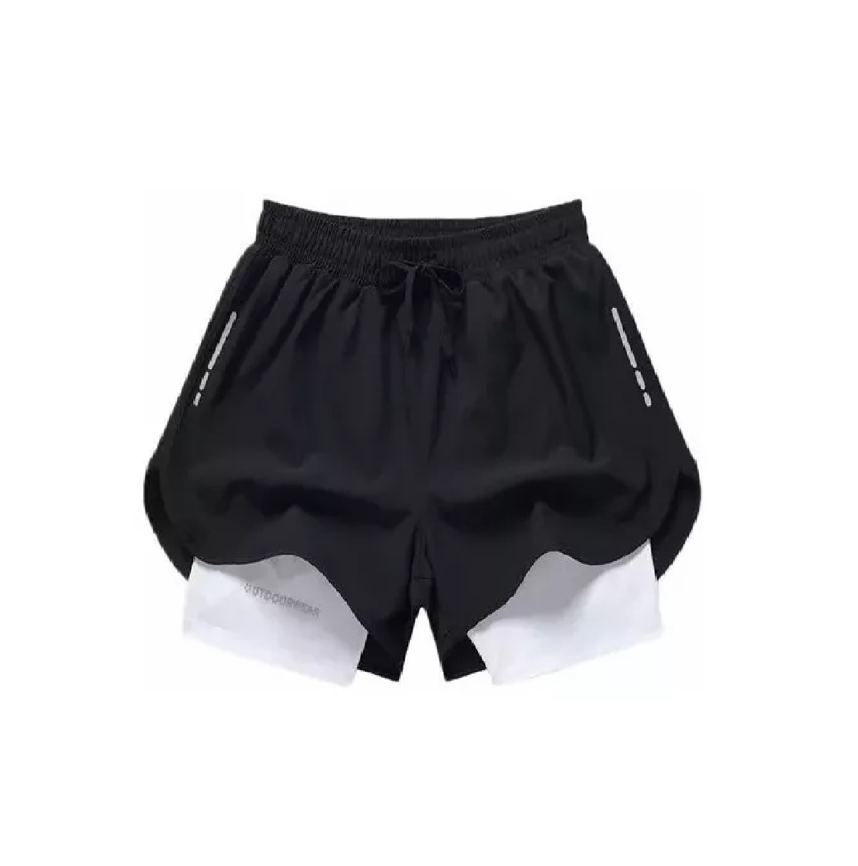 Short Con Licra Deportiva 2 En 1 Hombre Correr Gym Blanco y Negro Talla G