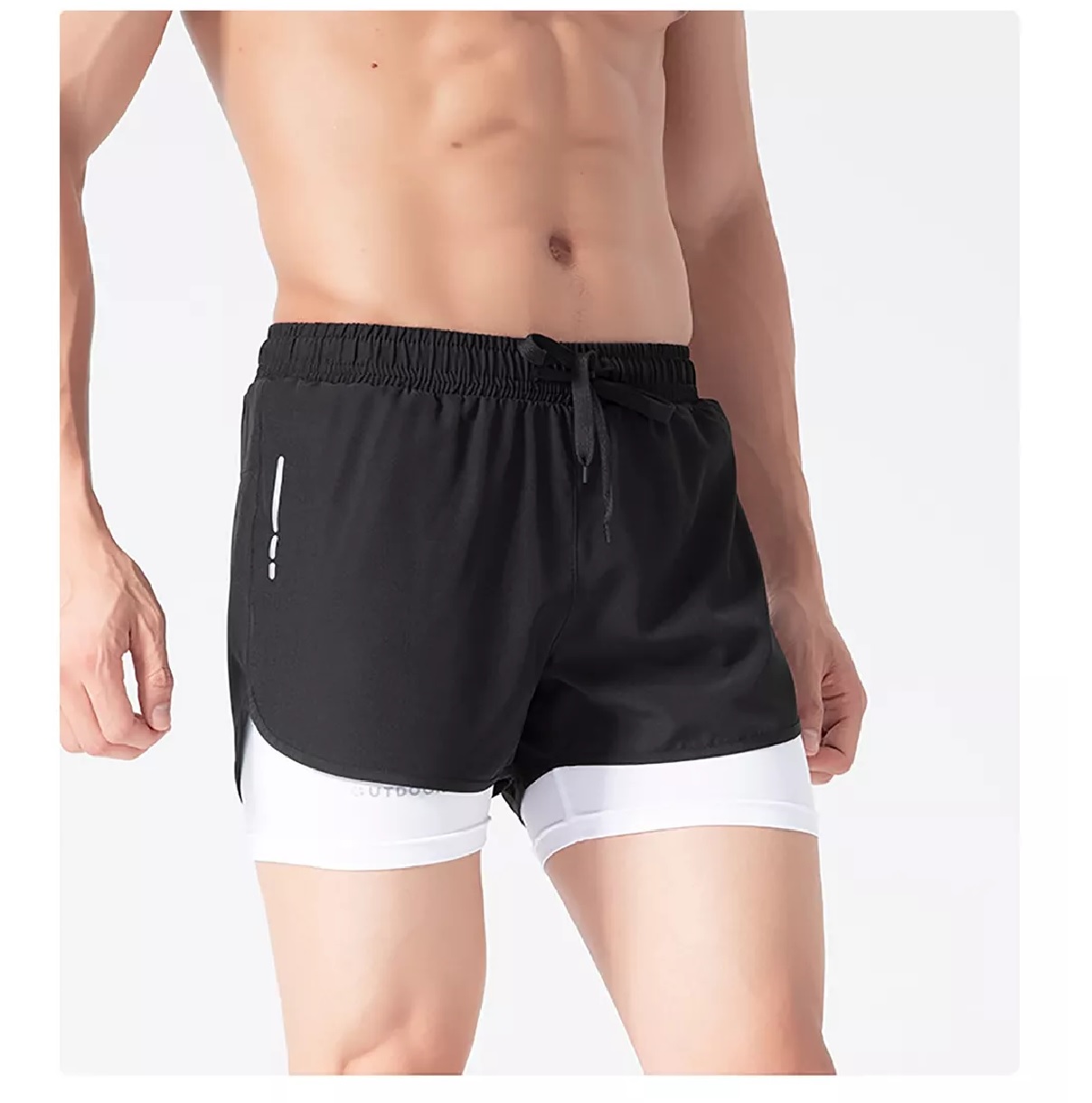 Short Con Licra Deportiva 2 En 1 Hombre Correr Gym Blanco y Negro Talla G