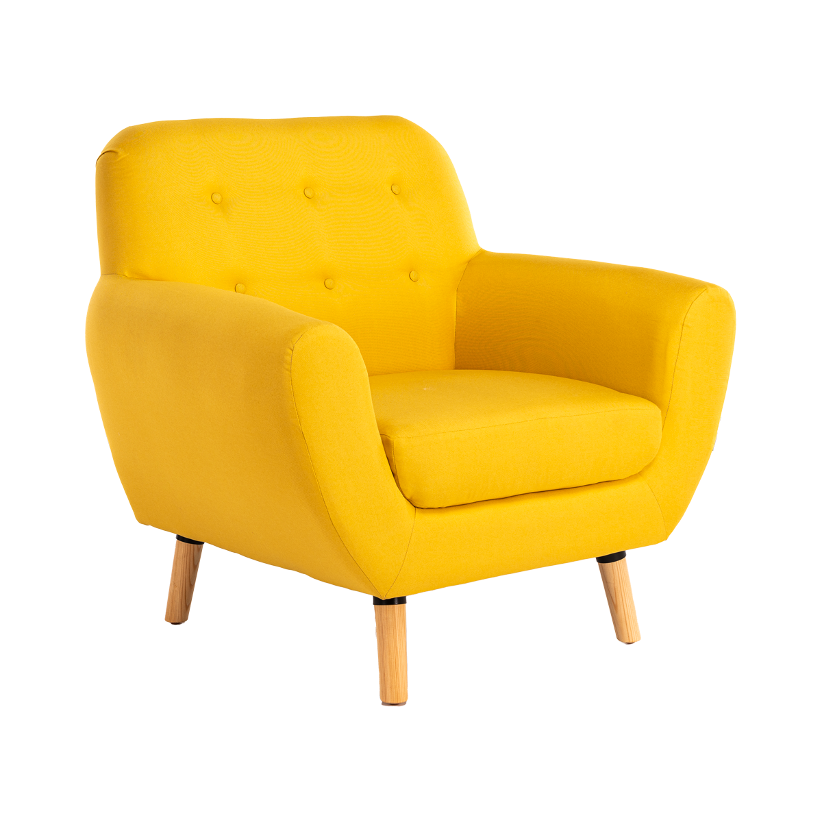 Sillón Individual con Tapizado Amarillo Estructura de Madera Sólida