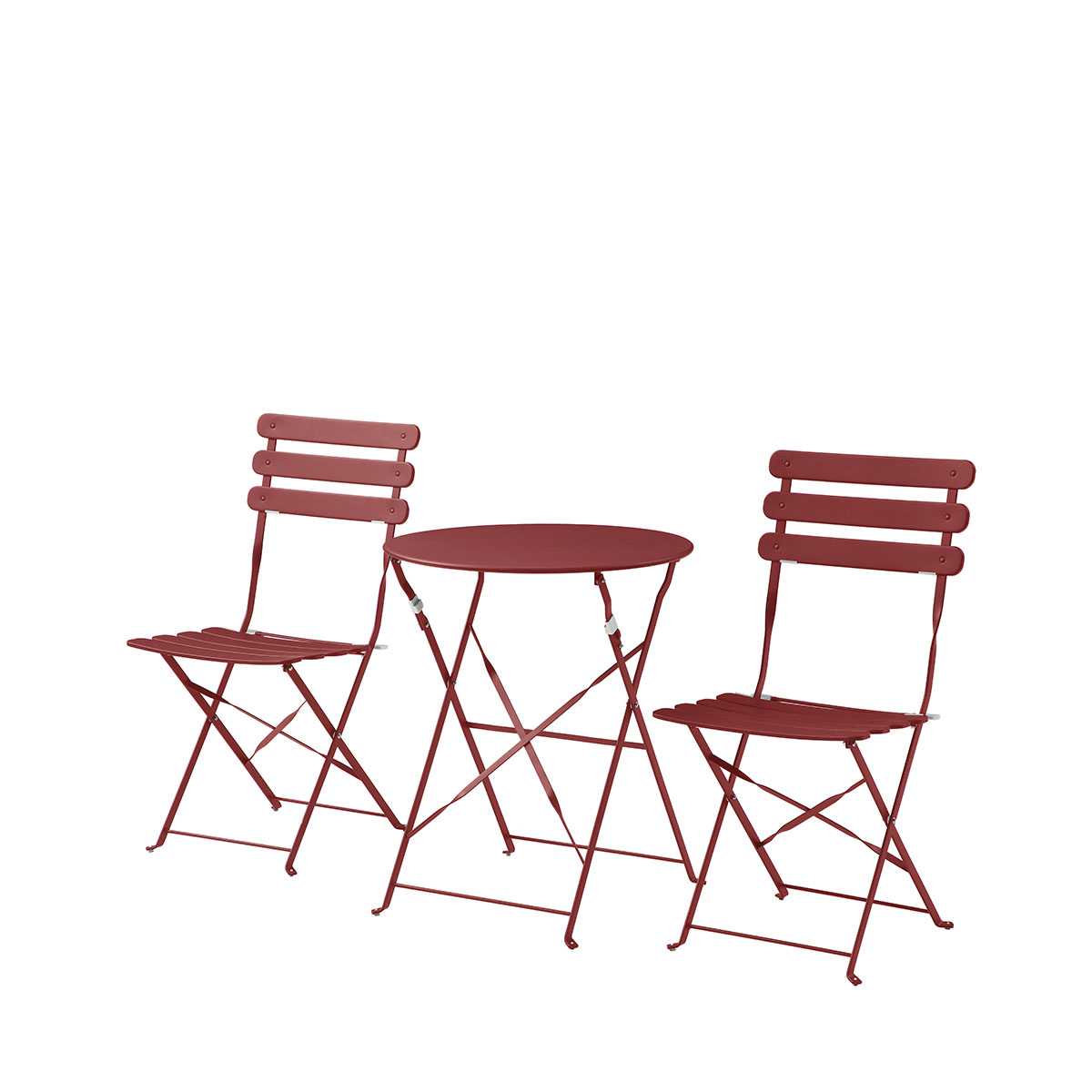 Juego de Mesa Rojo para Exterior con 2 Sillas Plegables de Uso Rudo Fabricado en Acero