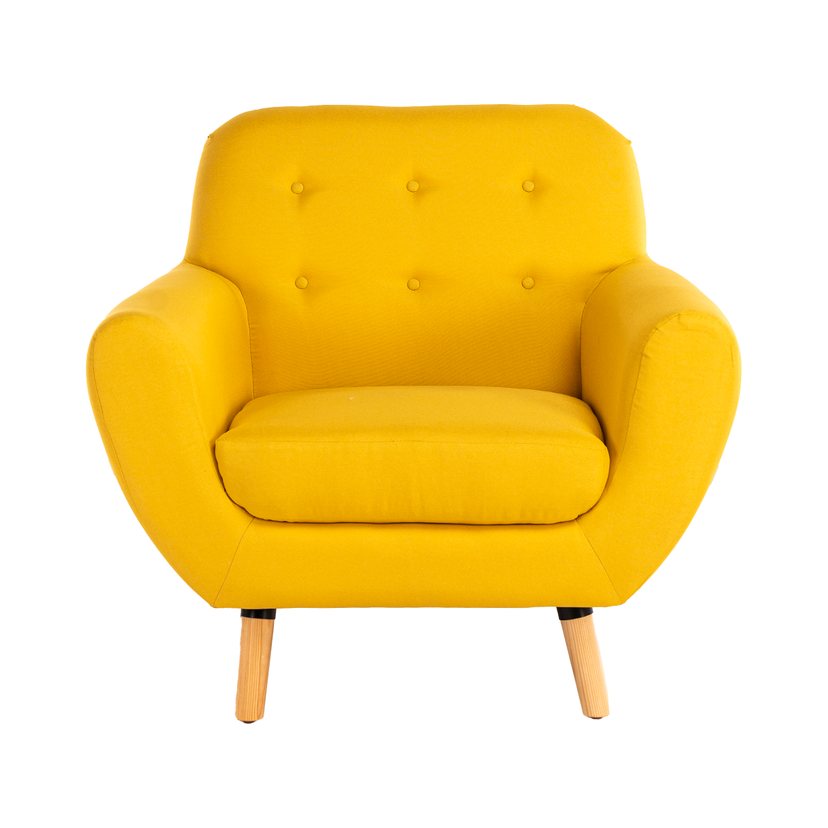 Sillón Individual con Tapizado Amarillo Estructura de Madera Sólida
