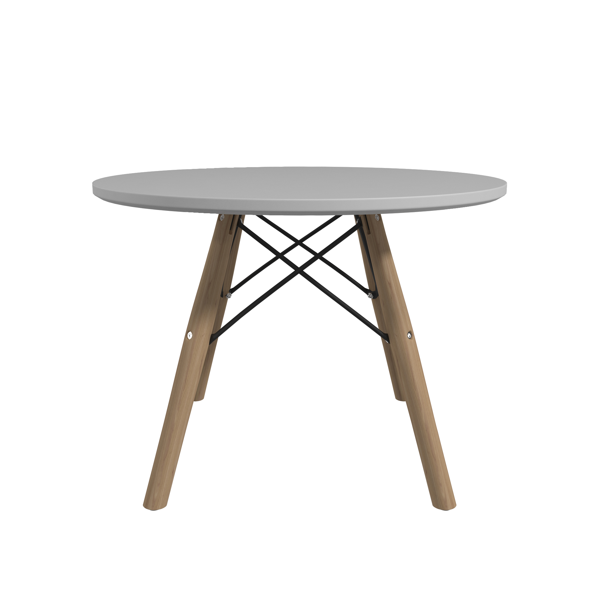 Mesa Infantil Blanca con Patas de Madera, Soporte Metálico y Tablero de Madera MDF 42cm (Alto)* 60cm (Diámetro)