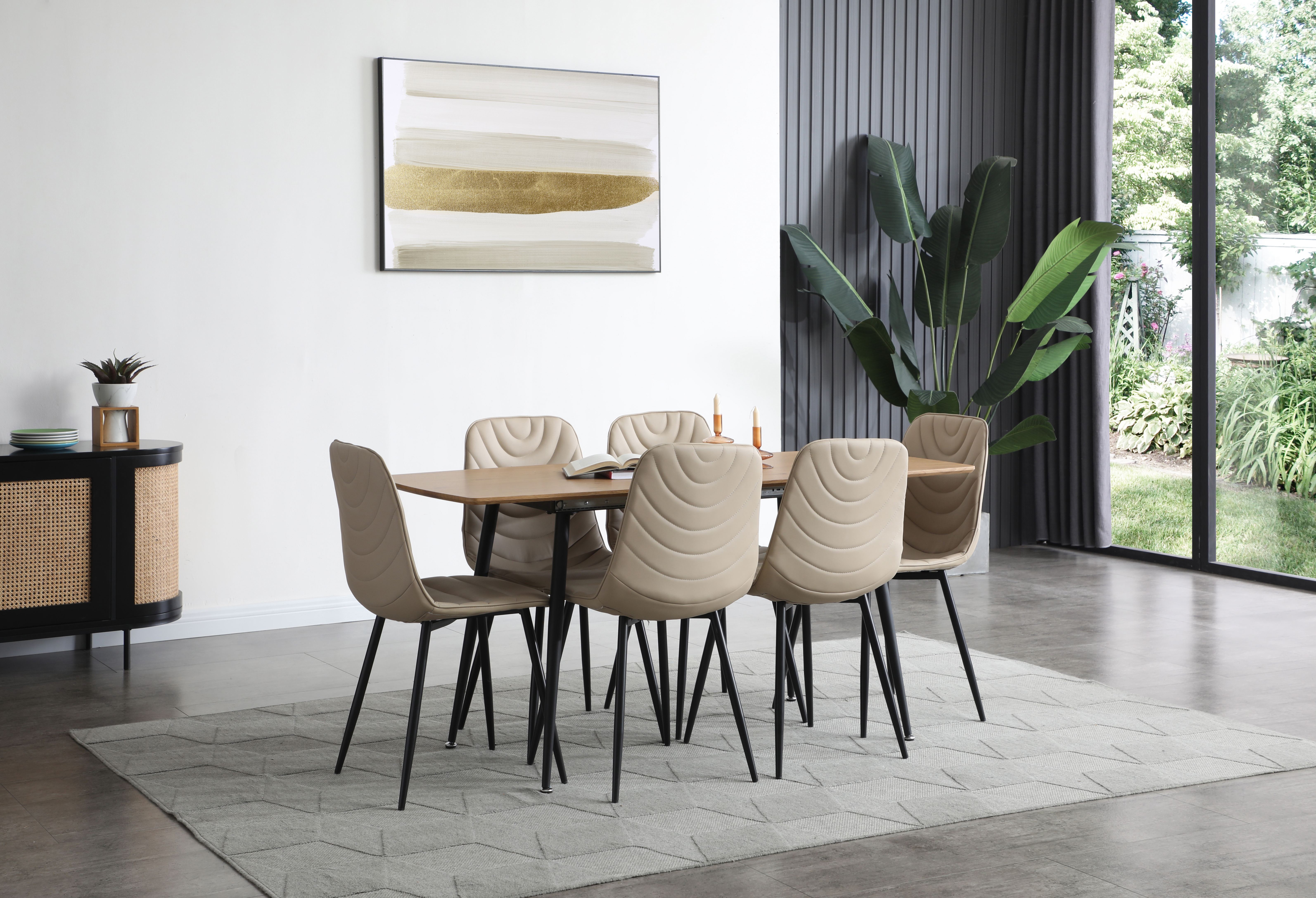 Mesa para Comedor Extensible con Tablero de Madera MDF y Patas de Metal Negras 120/160cm (Ancho)*70cm (Profundo)