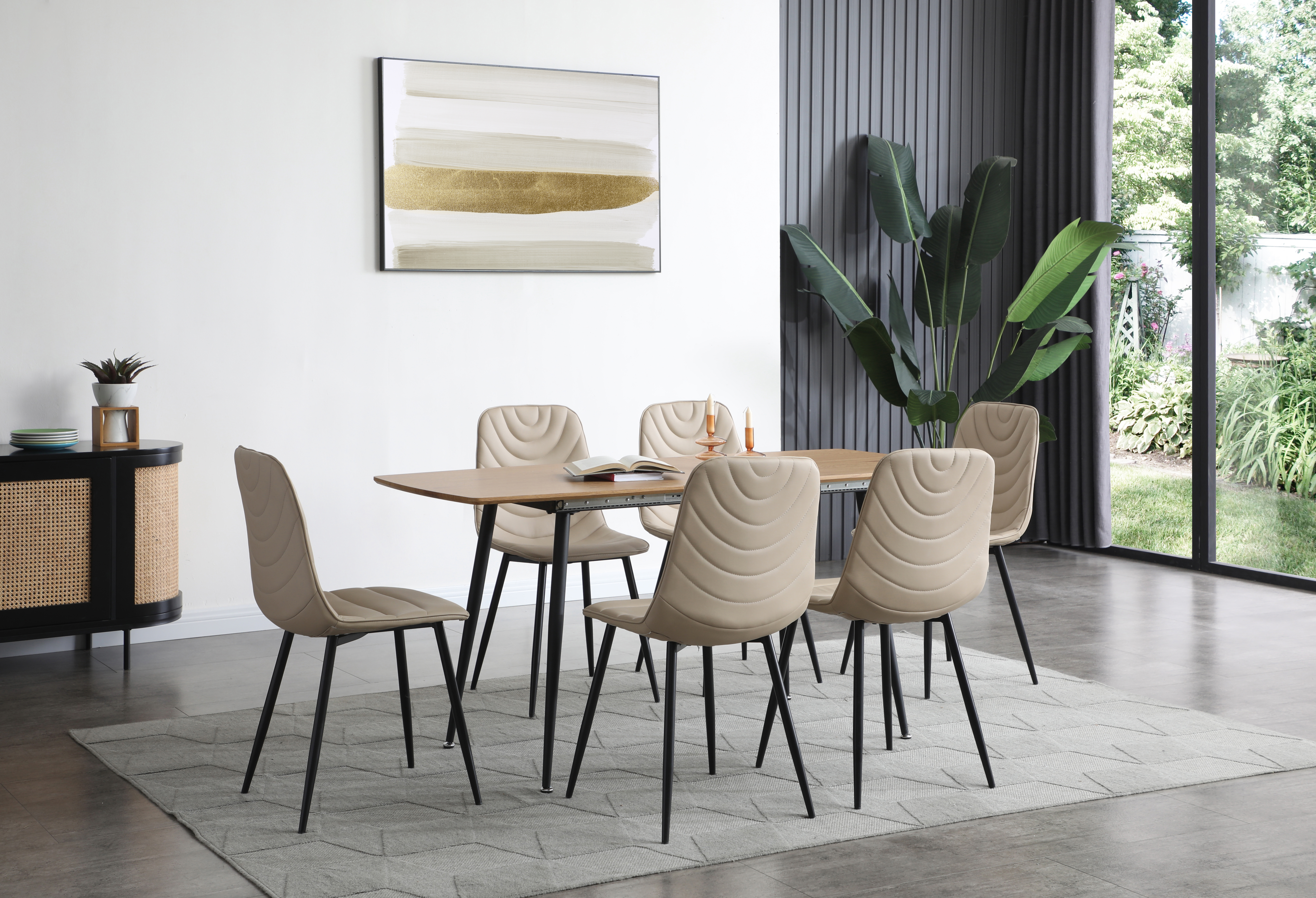 Mesa para Comedor Extensible con Tablero de Madera MDF y Patas de Metal Negras 120/160cm (Ancho)*70cm (Profundo)