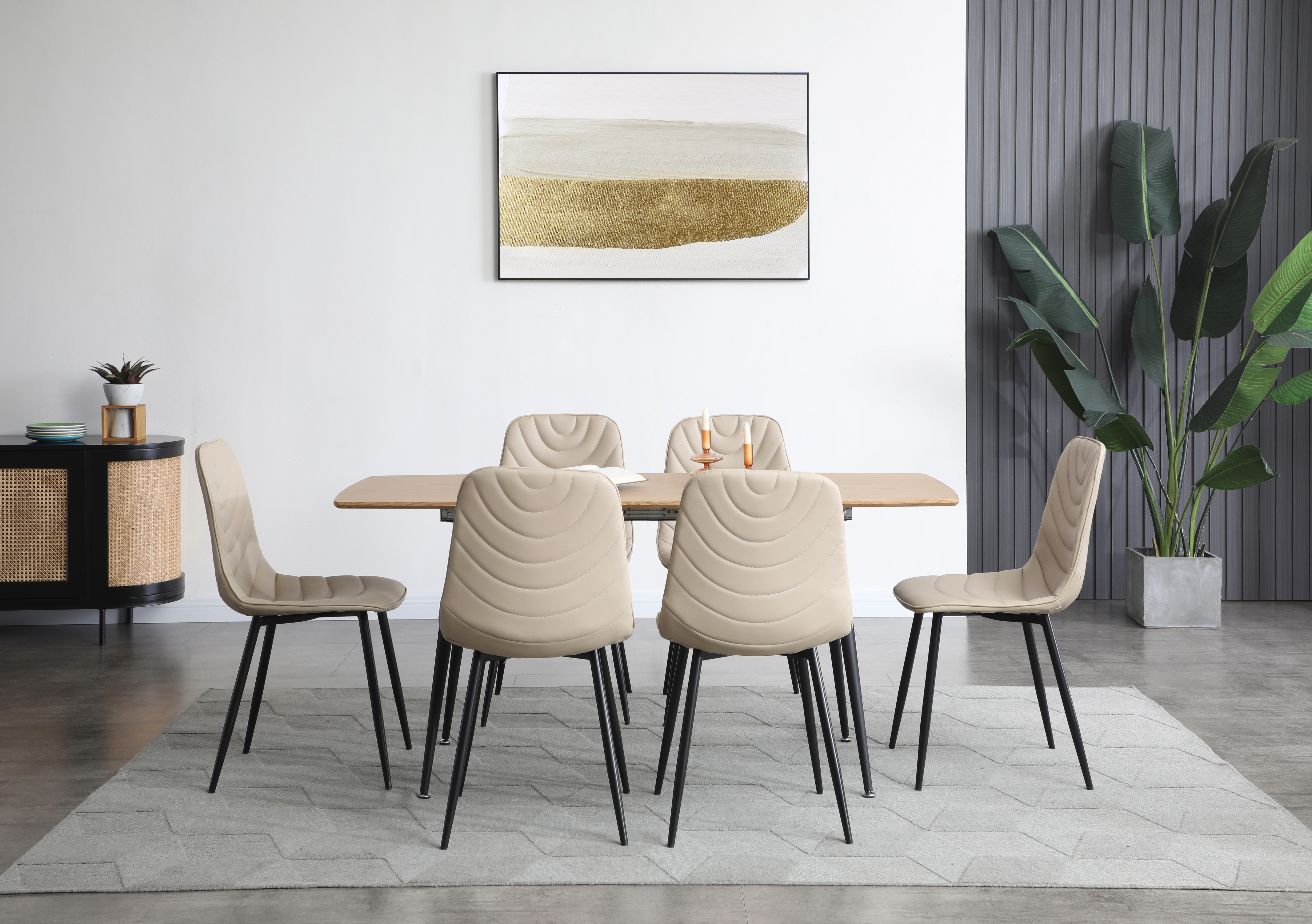 Mesa para Comedor Extensible con Tablero de Madera MDF y Patas de Metal Negras 120/160cm (Ancho)*70cm (Profundo)