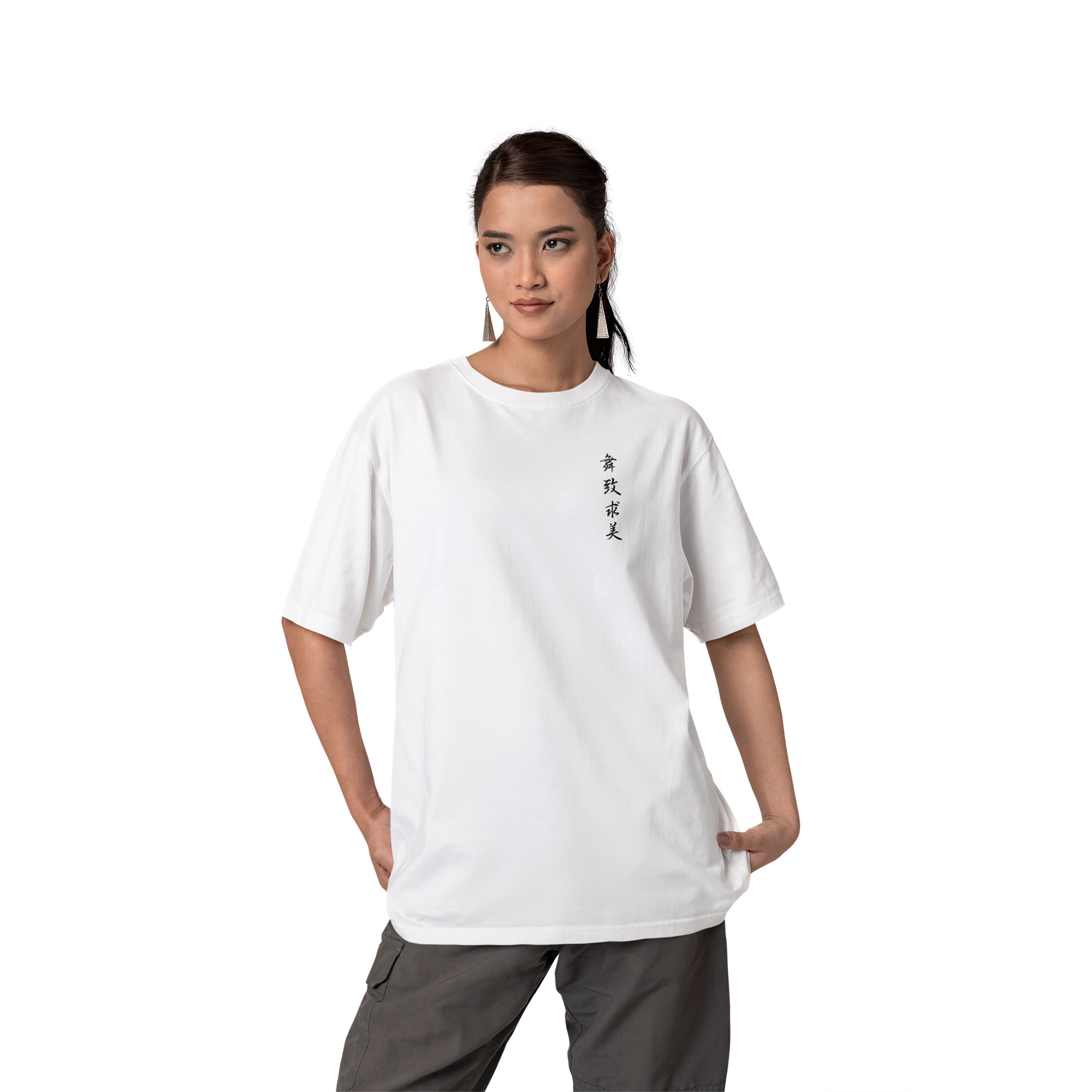 Playera Oversize de Manga Corta Unisex con Diseño de Dragón Blanca Cómoda y de Alta Calidad