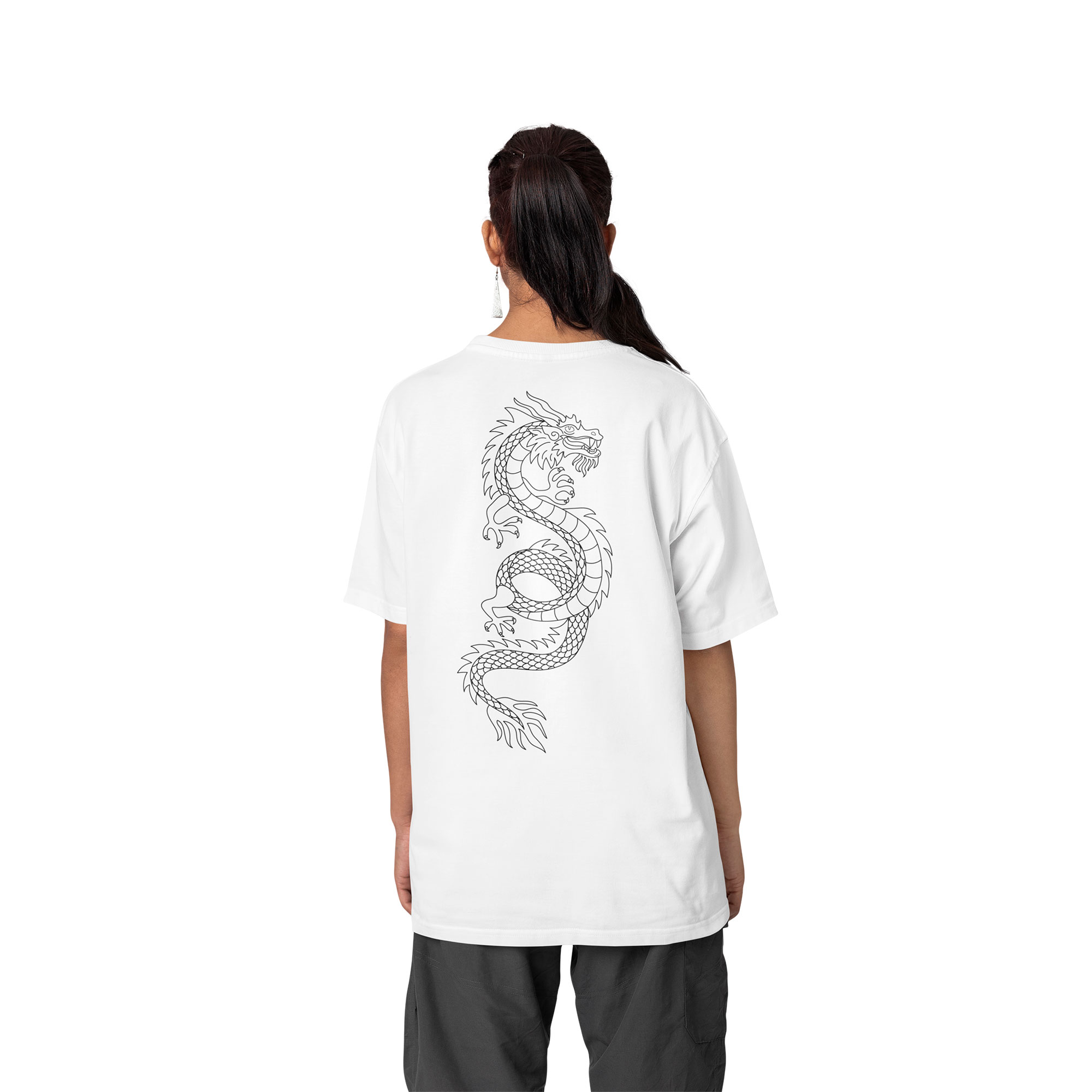 Playera Oversize de Manga Corta Unisex con Diseño de Dragón Blanca Cómoda y de Alta Calidad