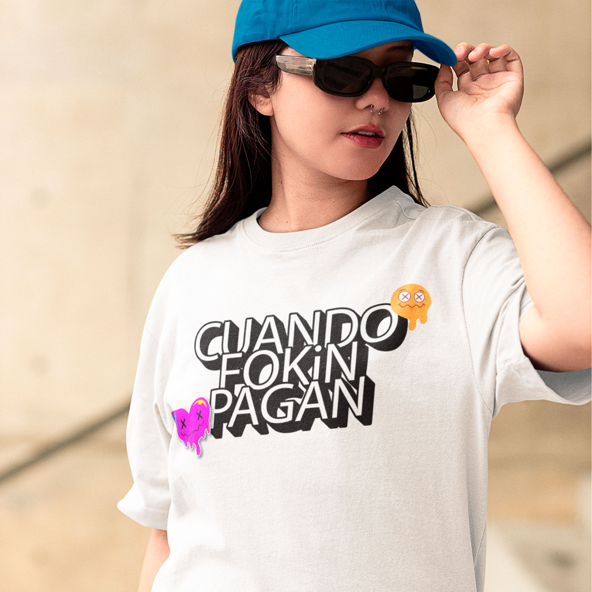 Playera Oversize de Manga Corta Unisex con Diseño de Fockin Pagan  Blanca Cómoda y de Alta Calidad