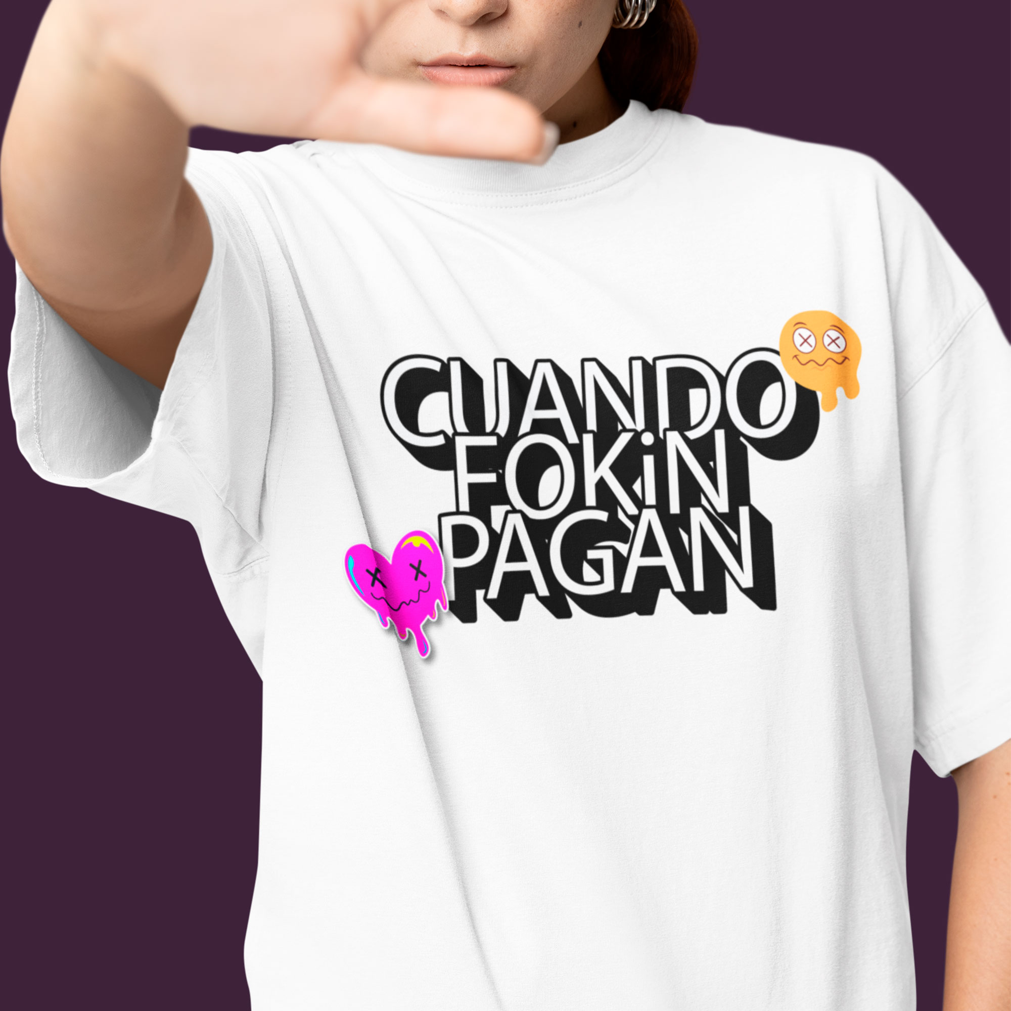 Playera Oversize de Manga Corta Unisex con Diseño de Fockin Pagan  Blanca Cómoda y de Alta Calidad