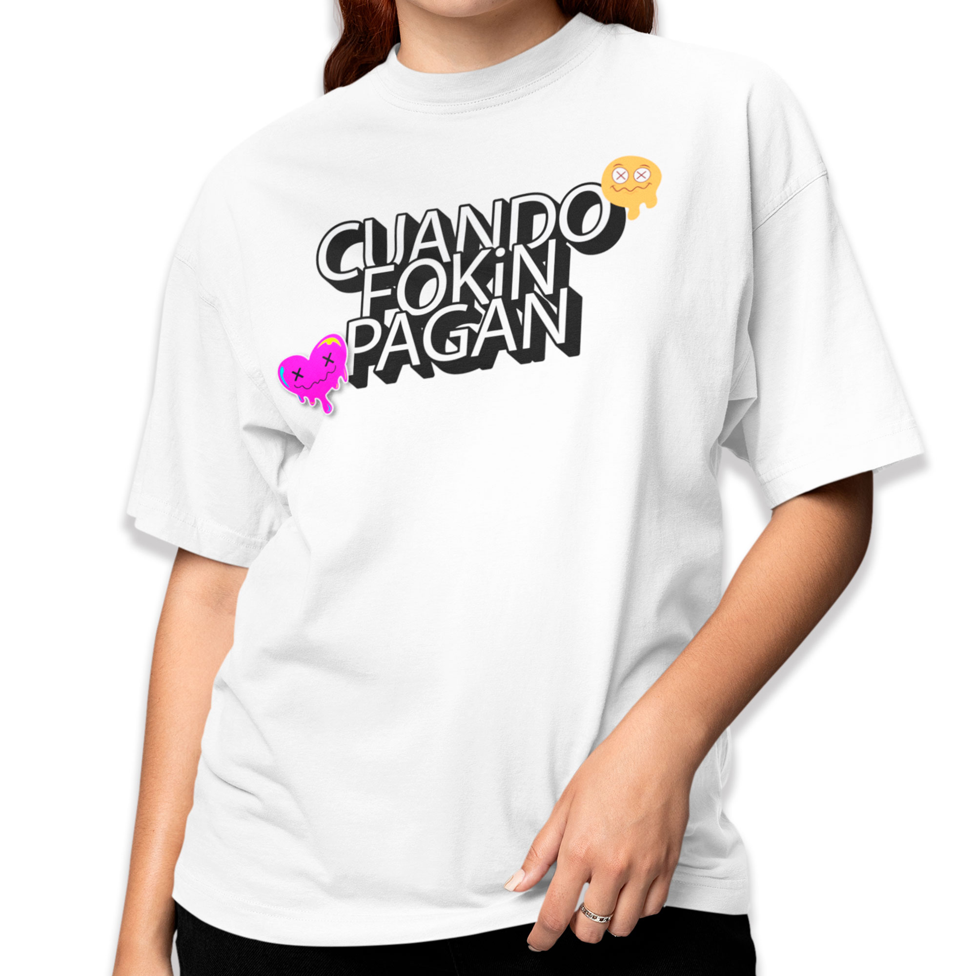 Playera Oversize de Manga Corta Unisex con Diseño de Fockin Pagan  Blanca Cómoda y de Alta Calidad