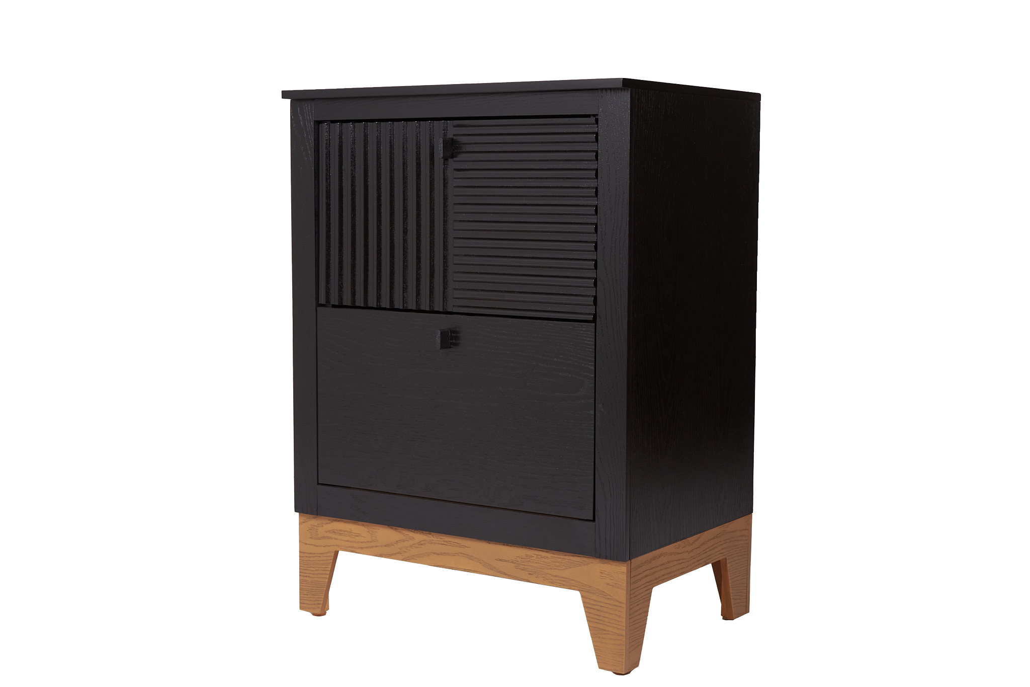 Buró Negro y Madera con 2 Cajones con Corredera de Extensión. Estructura de Madera MDF y Acabado con Brillo