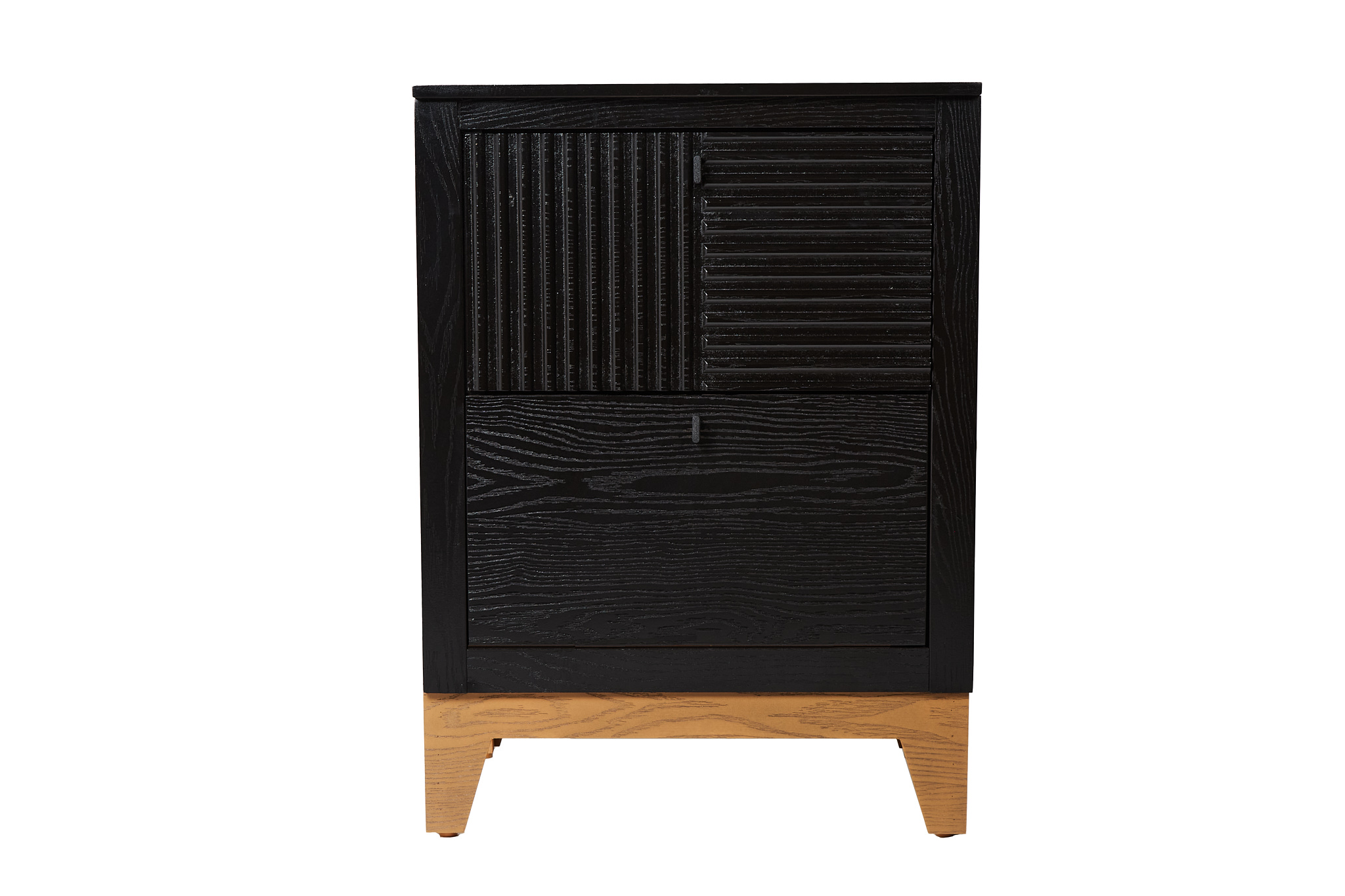 Buró Negro y Madera con 2 Cajones con Corredera de Extensión. Estructura de Madera MDF y Acabado con Brillo