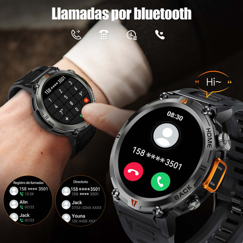 Smartwatch Ke3 Reloj Inteligente Con Linterna Integrada Estilo Militar Uso Rudo Y Deportivo Para Hombre Llamadas Notificaciones Deportes Sensor De Ritmo Cardiaco Muinaifte Negro