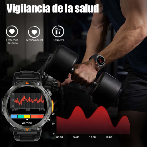Smartwatch Ke3 Reloj Inteligente Con Linterna Integrada Estilo Militar Uso Rudo Y Deportivo Para Hombre Llamadas Notificaciones Deportes Sensor De Ritmo Cardiaco Muinaifte Negro