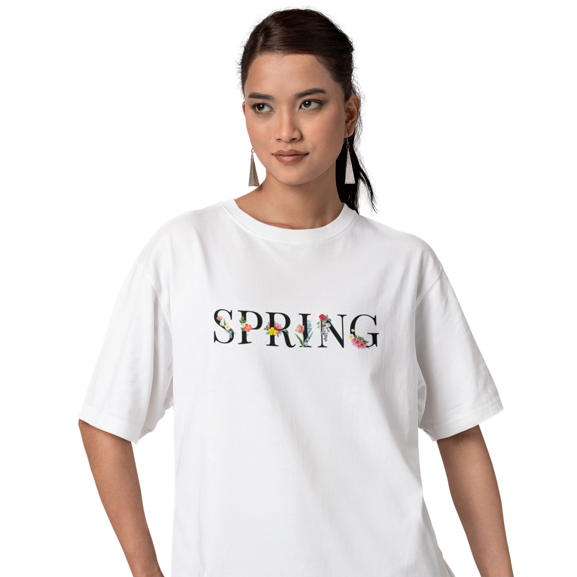 Playera Oversize de Manga Corta Unisex con Diseño de Spring Blanca Cómoda y de Alta Calidad