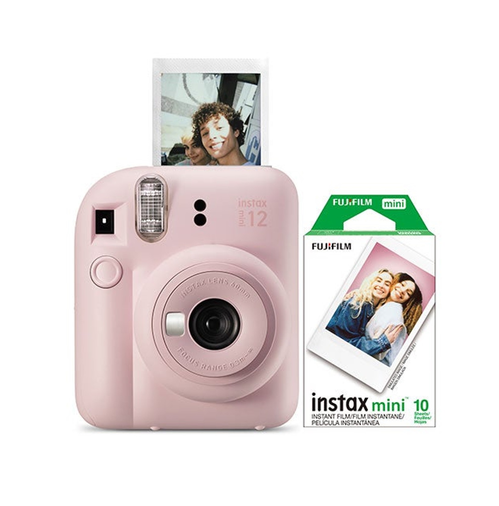 Paquete Combo de Cámara Instantánea Fujifilm Instax Mini 12 Color Rosa Mas Film de 10 Fotografias 