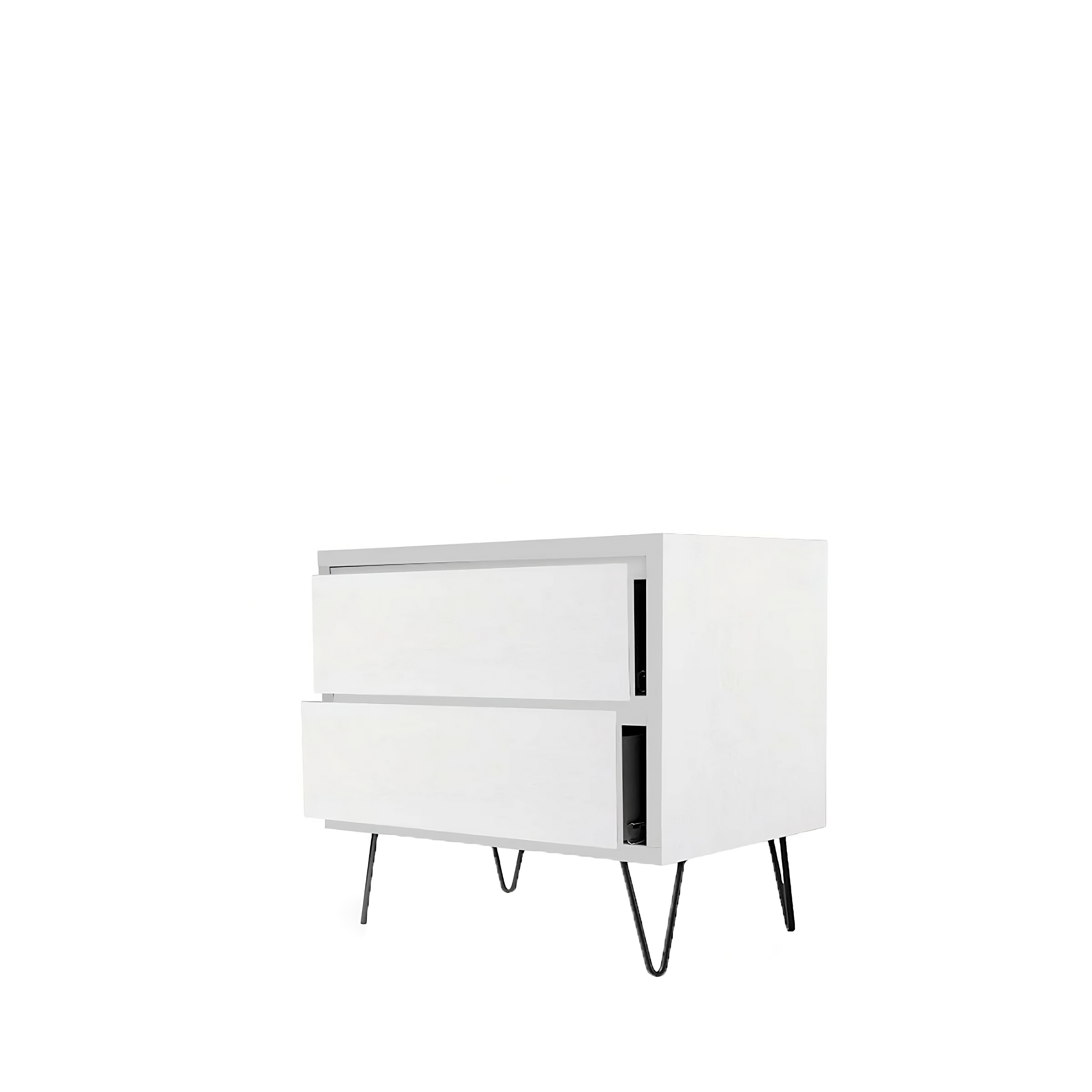 Buró Blanco con 2 Cajones. Patas Metálicas Color Negro y Estructura de Madera MDF