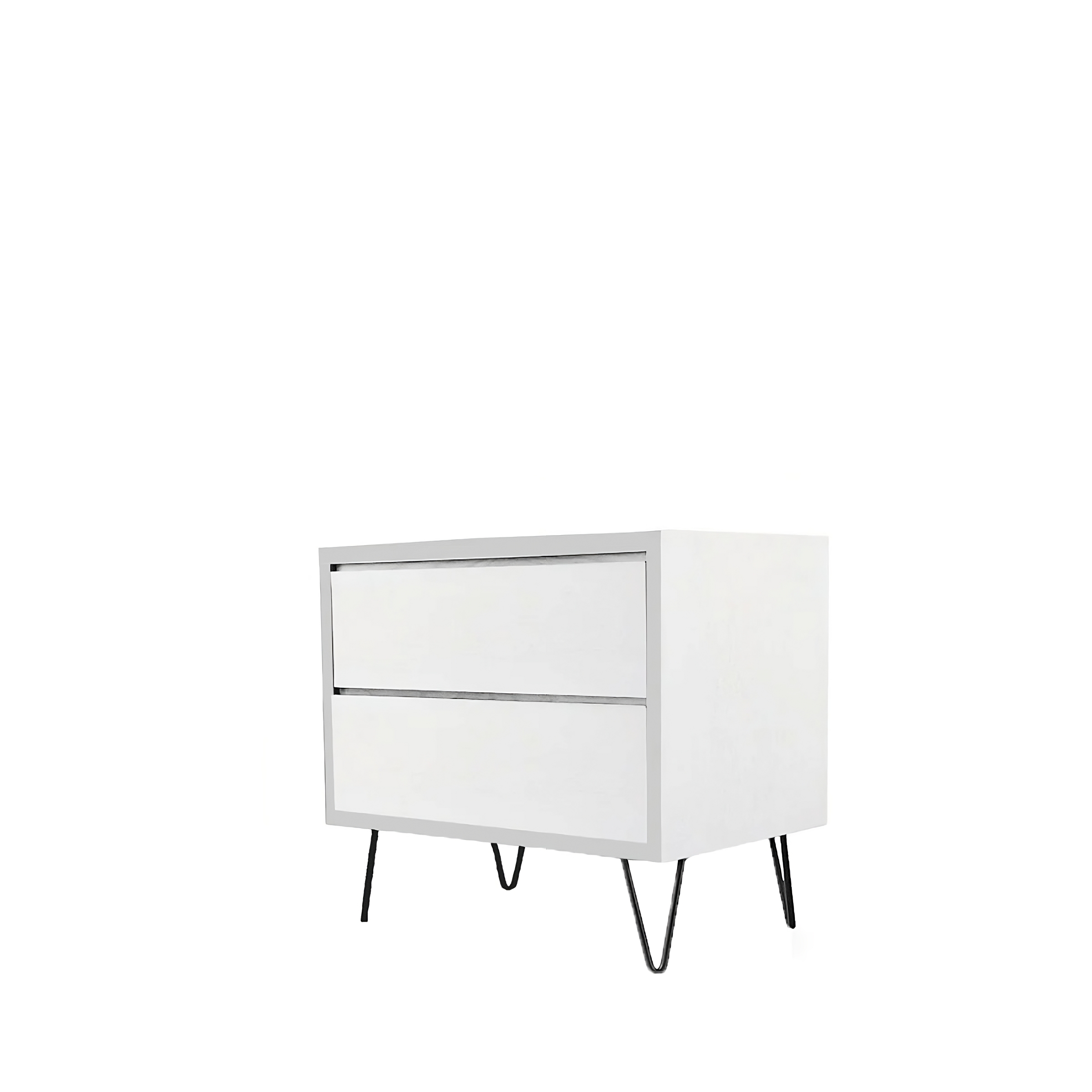 Buró Blanco con 2 Cajones. Patas Metálicas Color Negro y Estructura de Madera MDF
