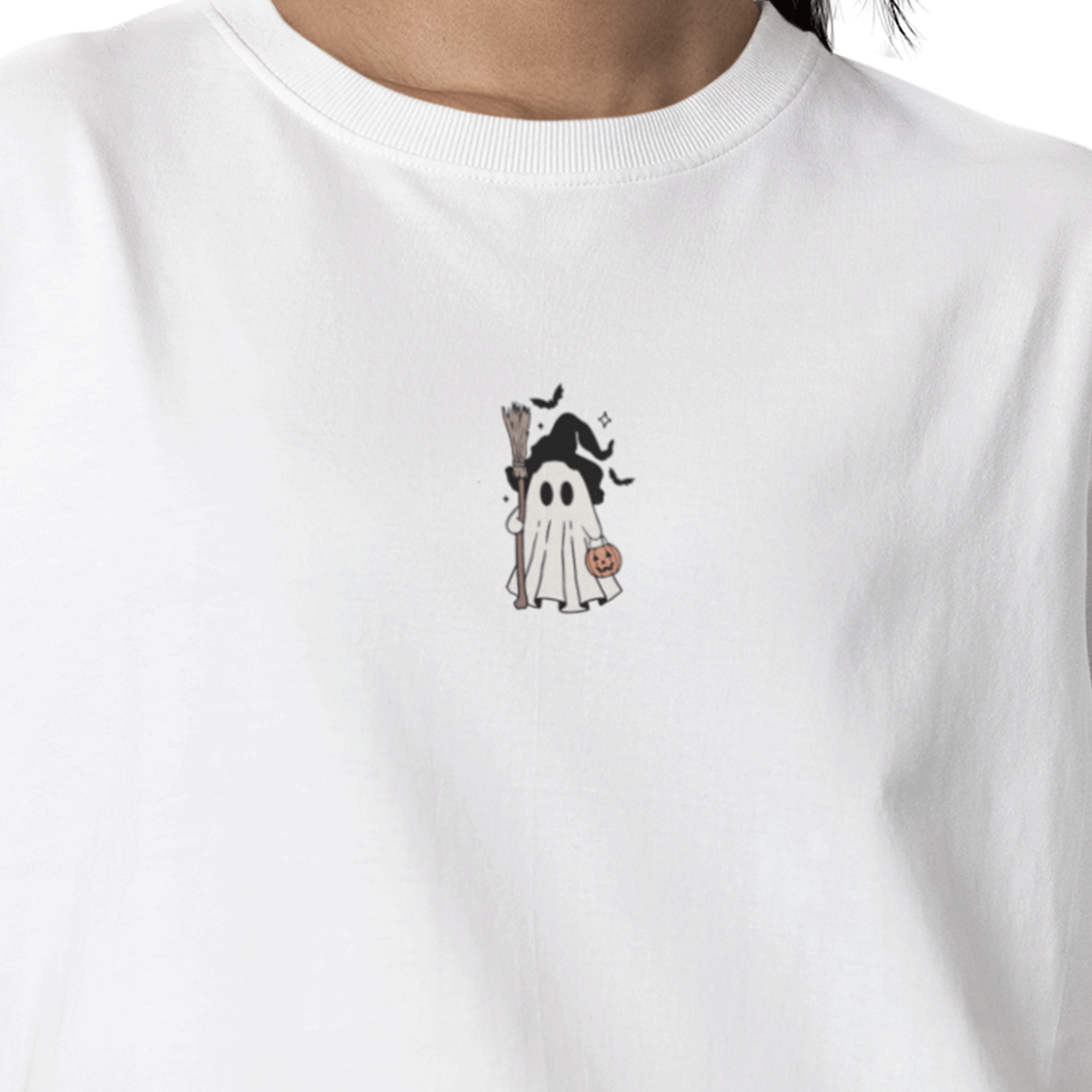 Playera Oversize de Manga Corta Unisex con Diseño de Fantasmita Blanca Cómoda y de Alta Calidad