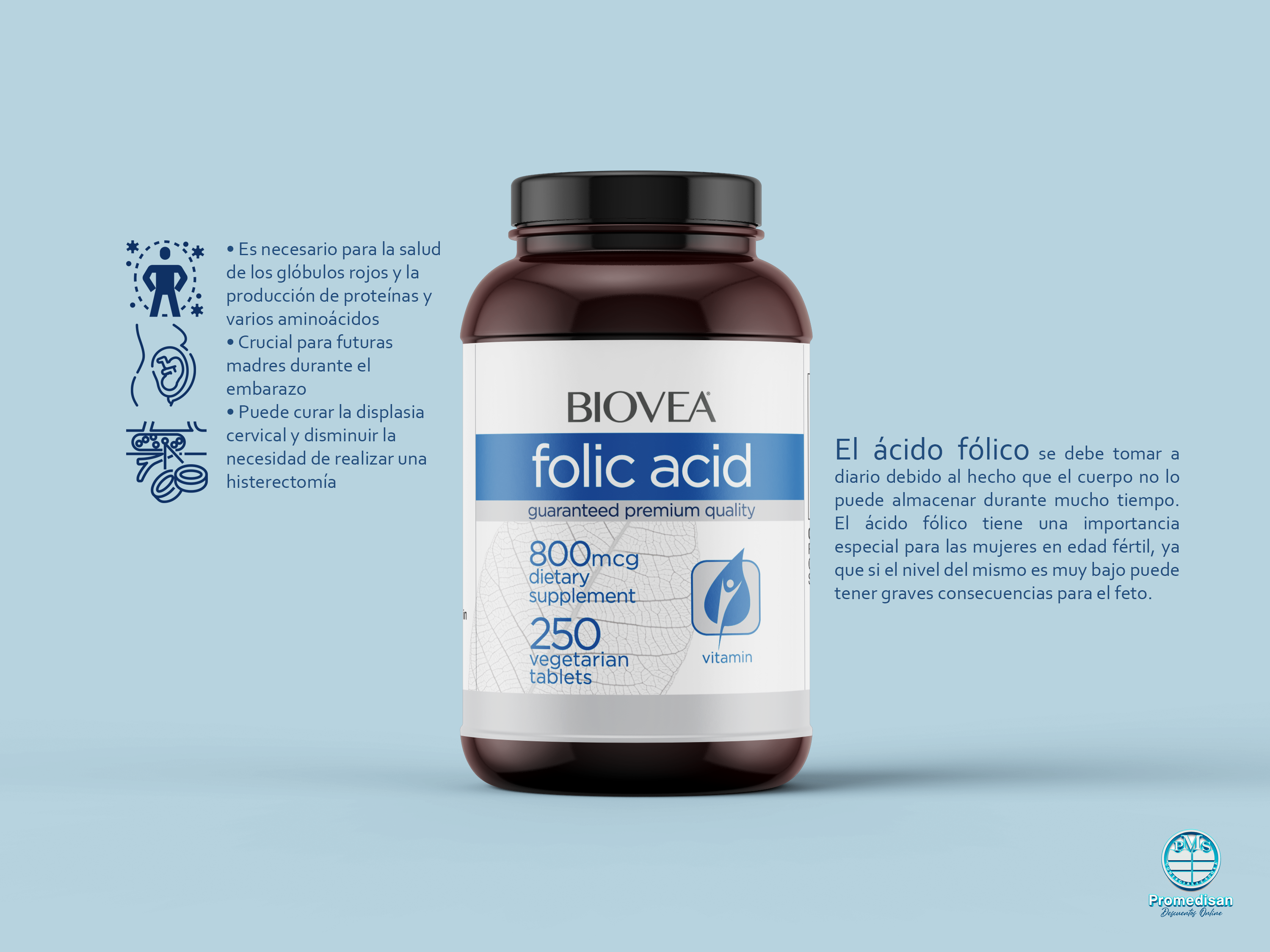 Biovea Ácido fólico 800mcg 250 comprimidos