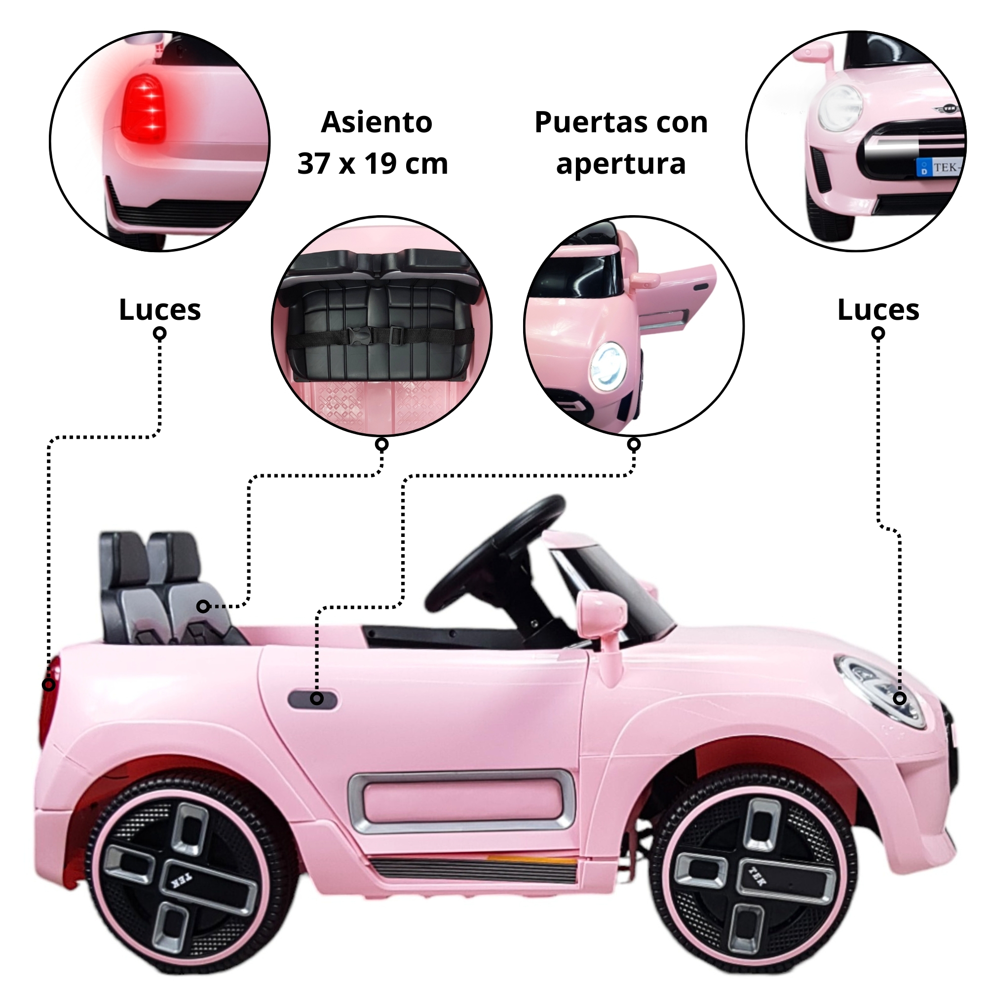Montable Electrico para Niños Cooper con Control Remoto Luz Led 12v - Rosa