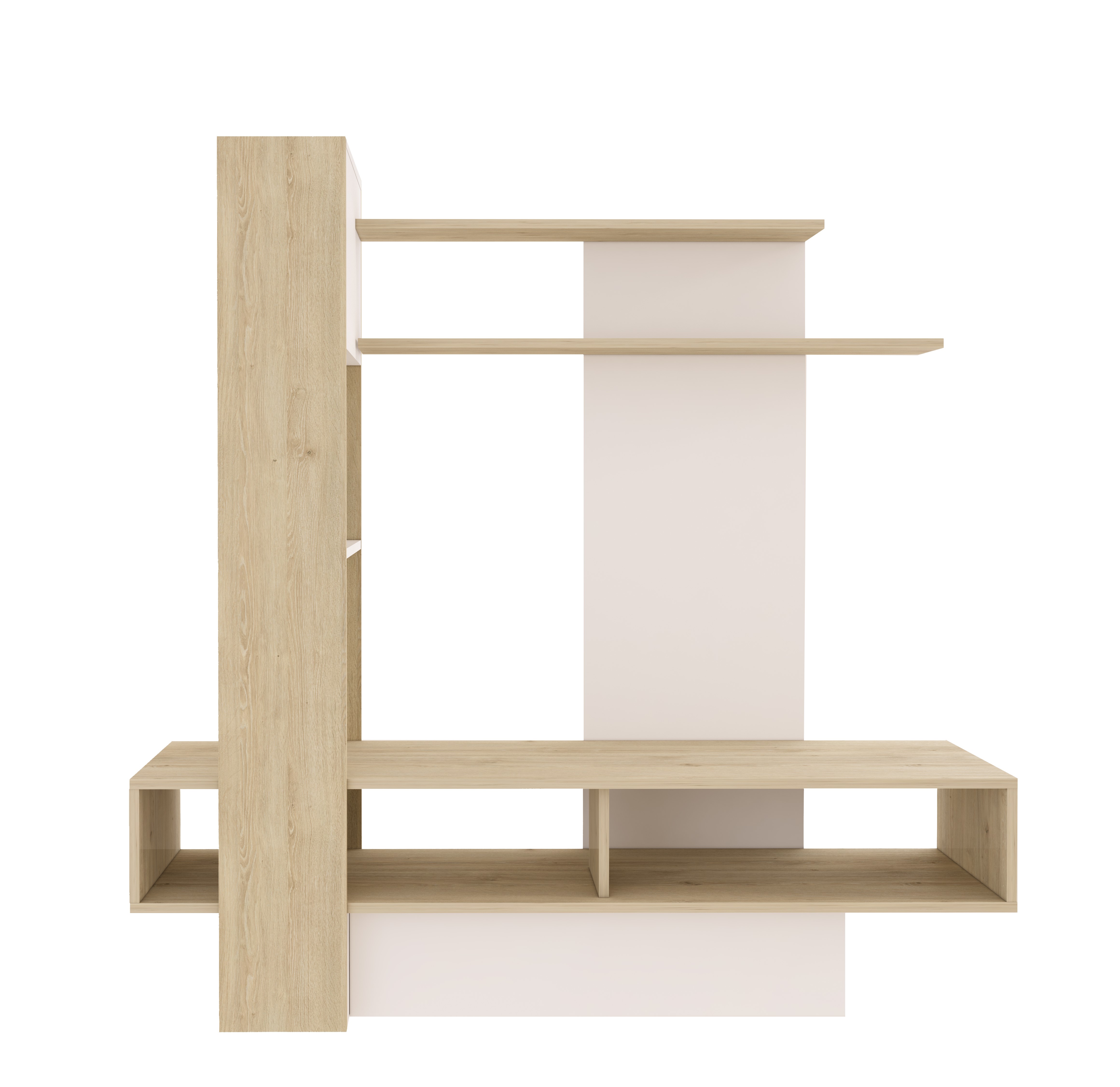 Mueble para TV Blanco y Madera con Entrepaños y Zonas de Almacenamiento Apto para TV de Hasta 46 Pulgadas