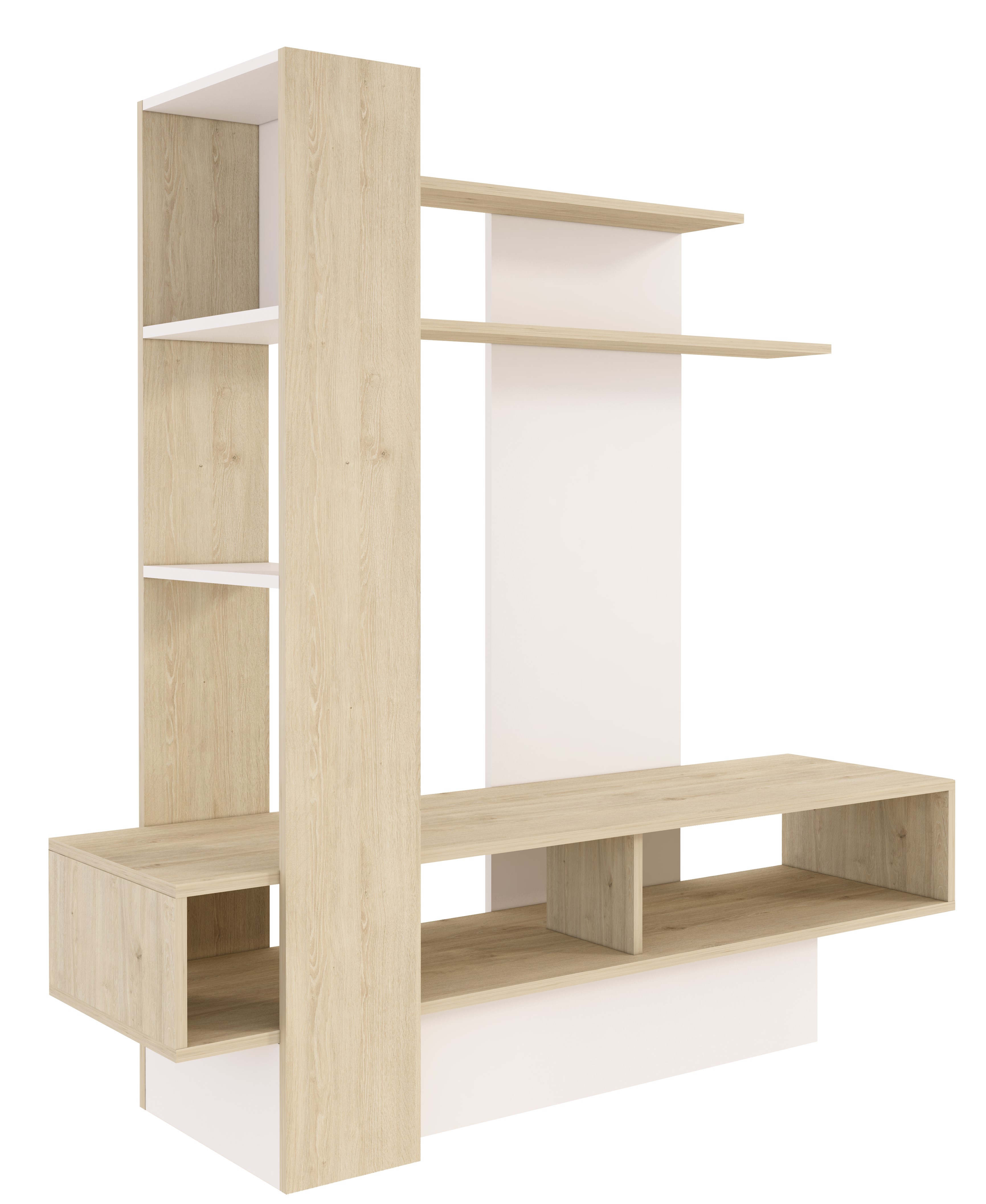 Mueble para TV Blanco y Madera con Entrepaños y Zonas de Almacenamiento Apto para TV de Hasta 46 Pulgadas