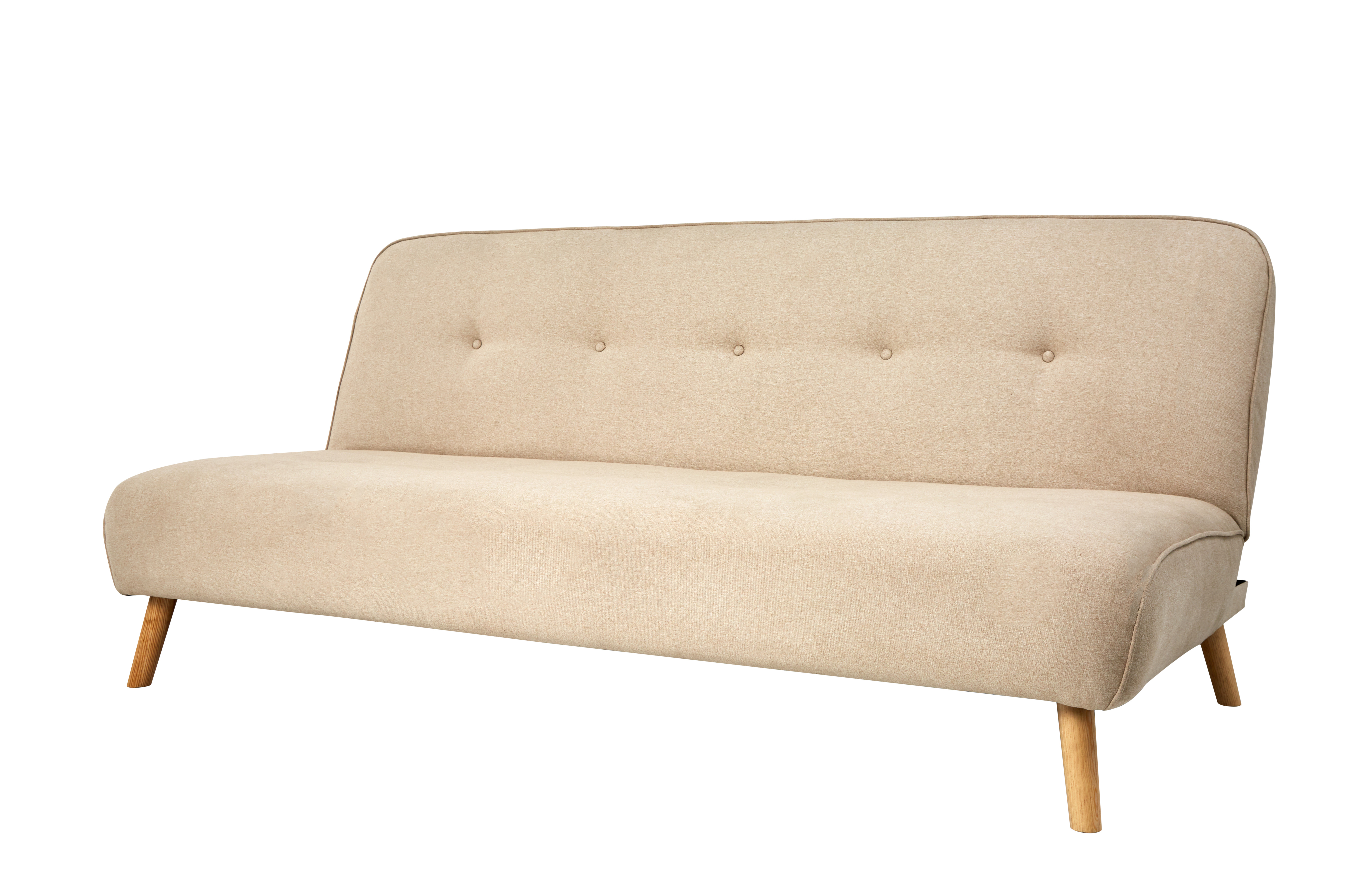 Sofá Cama Tapizado en Lino Color Crema. Estructura de Madera Sólida