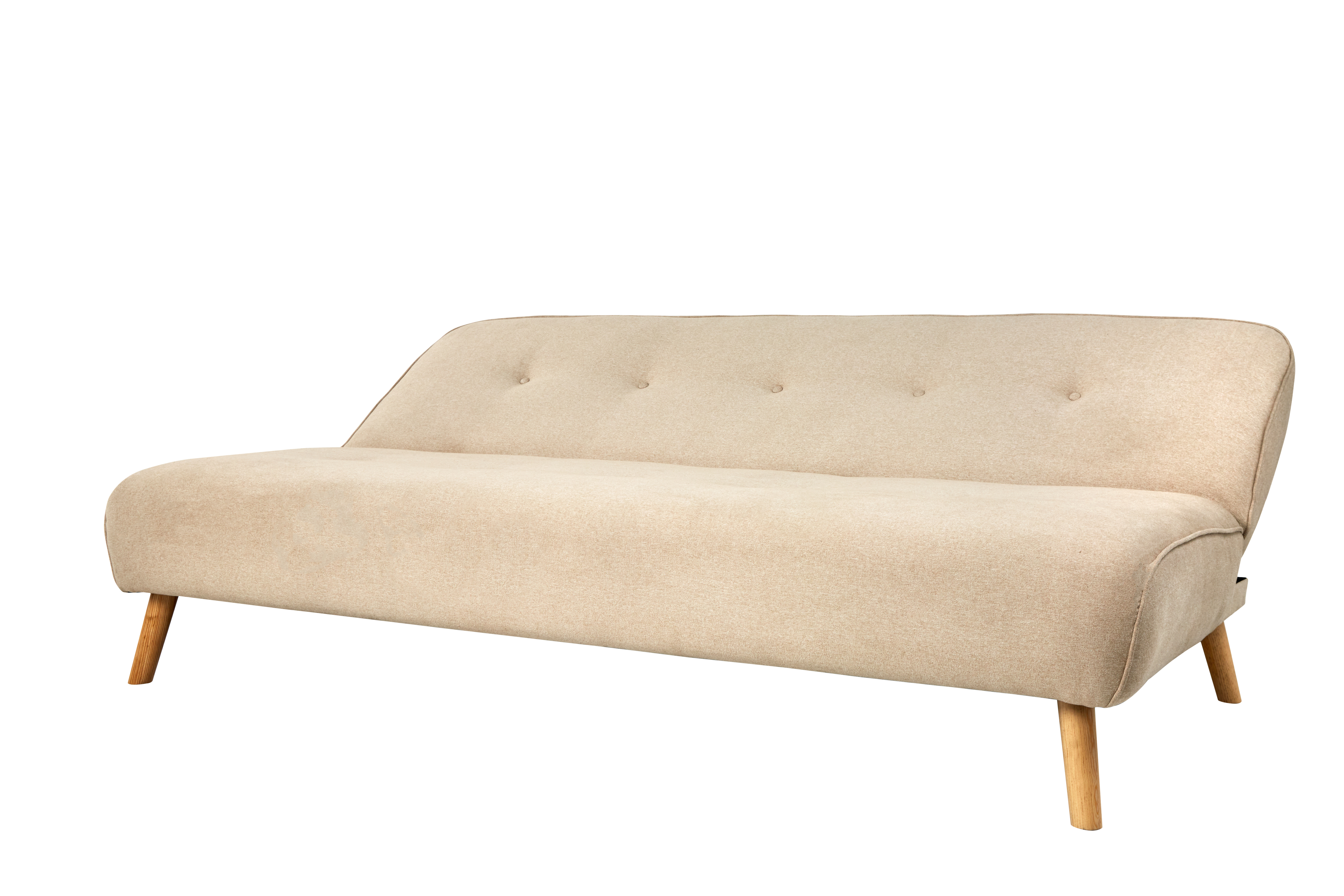 Sofá Cama Tapizado en Lino Color Crema. Estructura de Madera Sólida