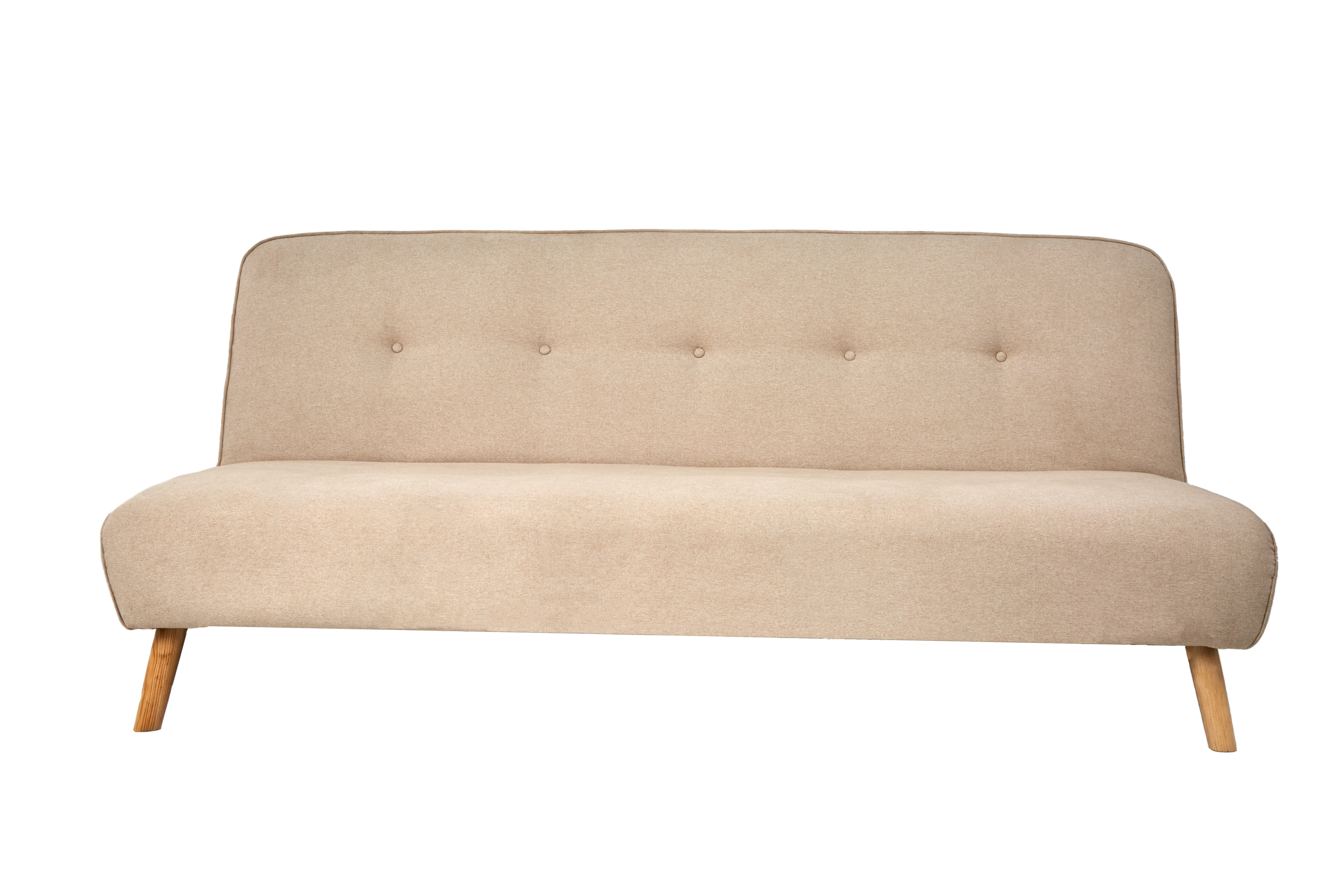 Sofá Cama Tapizado en Lino Color Crema. Estructura de Madera Sólida
